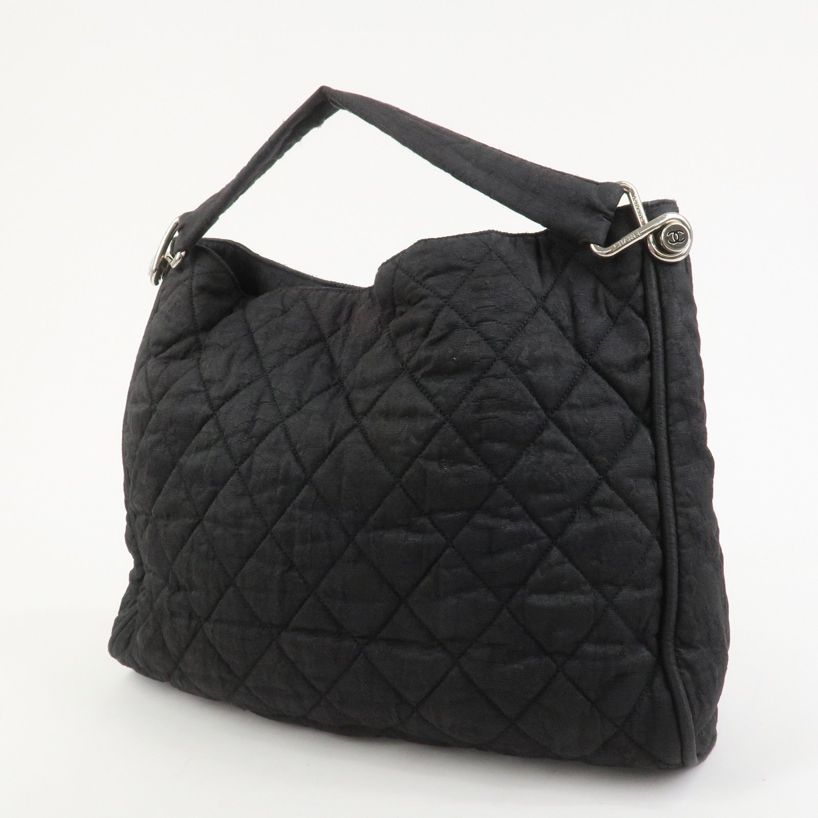 CHANEL Matelasse Canvas Large Shoulder Bag Black Silver