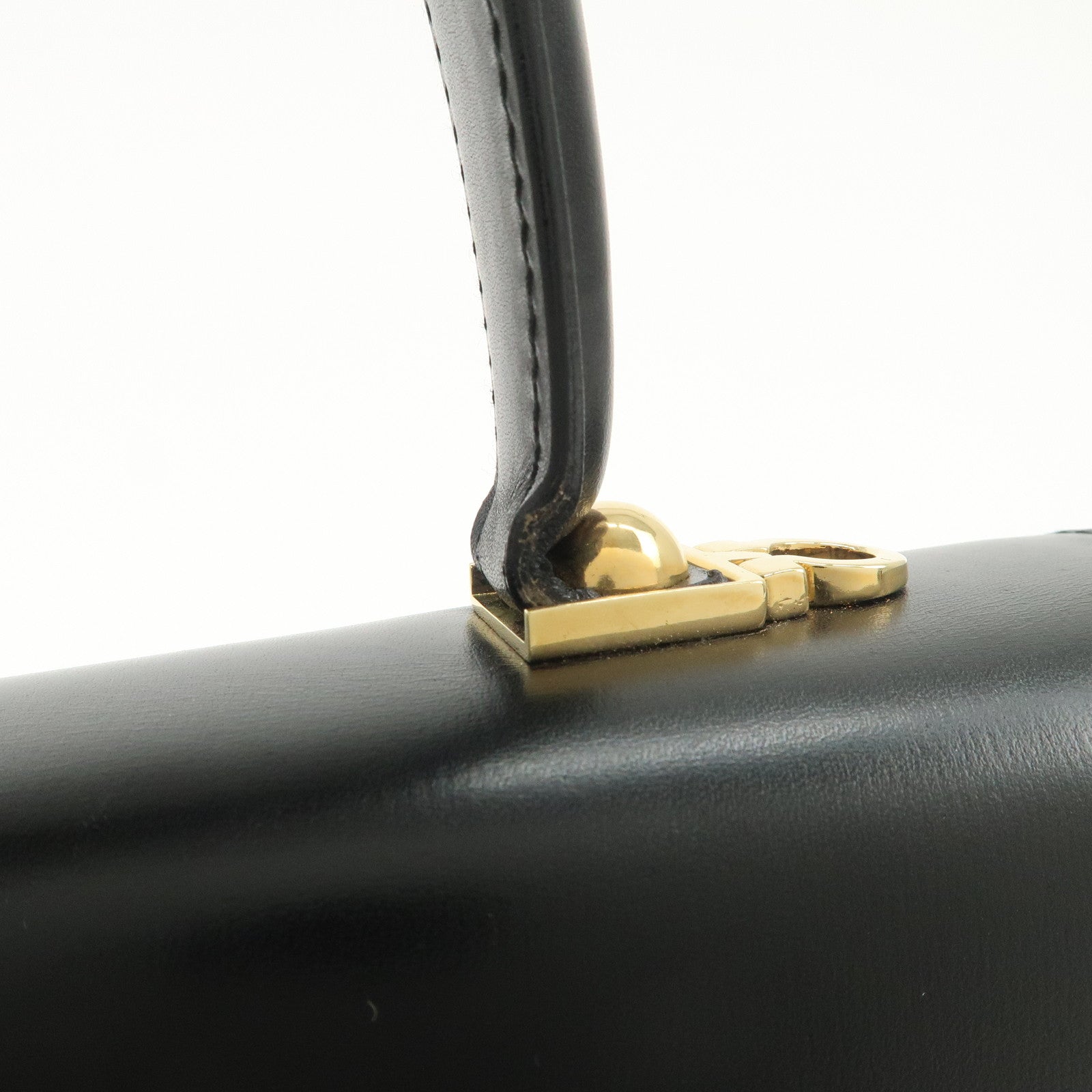 Ferragamo Gancini Leather 2Way Bag Hand Bag Shoulder Bag Black