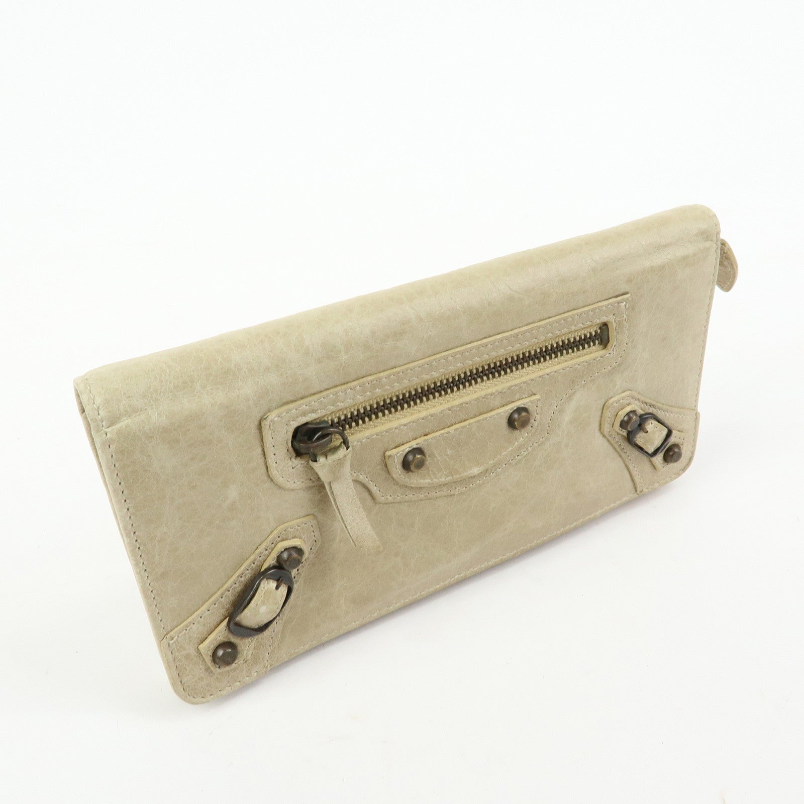 BALENCIAGA City Leather The Money Long Wallet Beige 163471