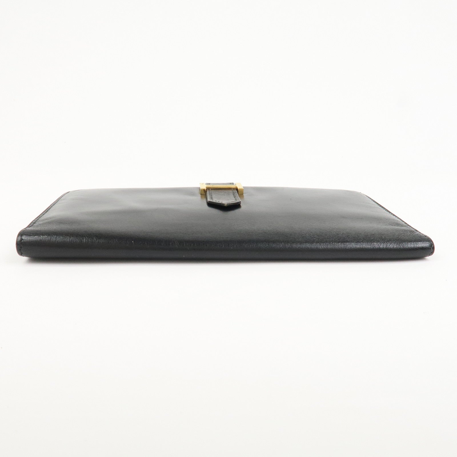 HERMES Box Calf Leather Beant Classic Long Wallet Black