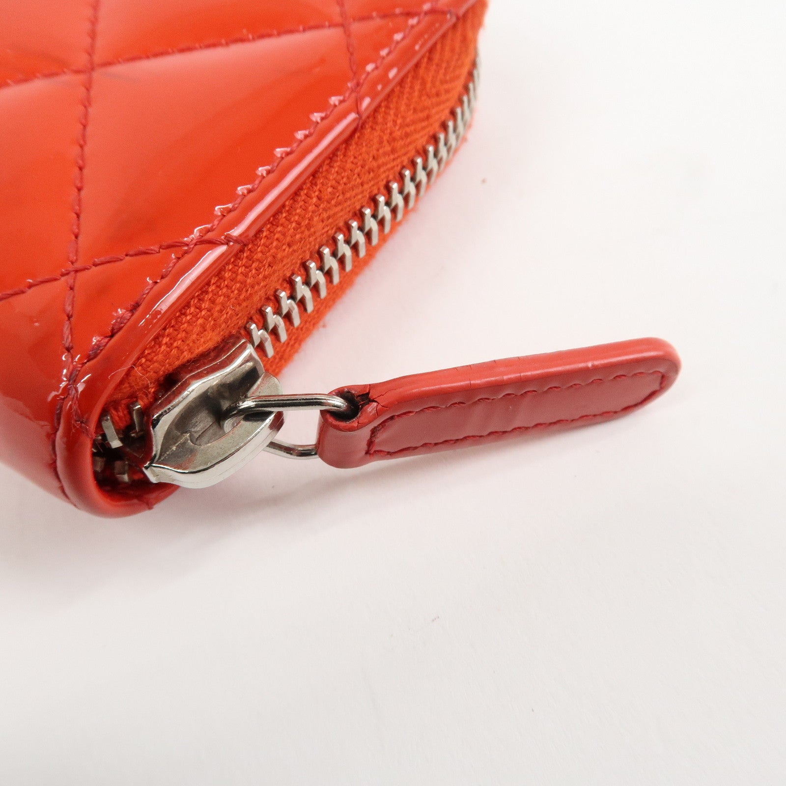 CHANEL Matelasse Patent Leather Card Case Coin Case Red