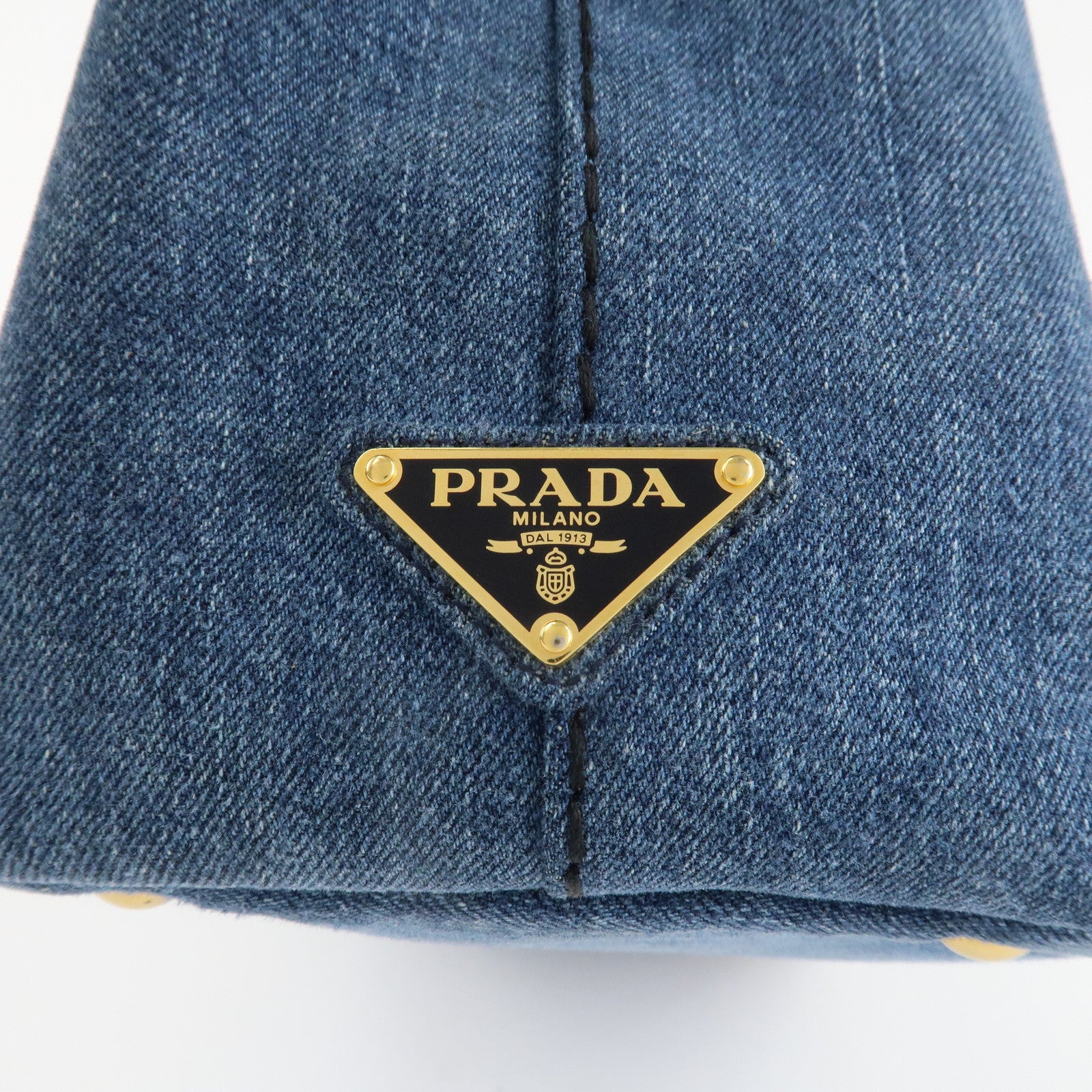 PRADA Logo Canapa Mini Denim 2Way Tote Bag Shoulder Bag Blue 1BG439 Used