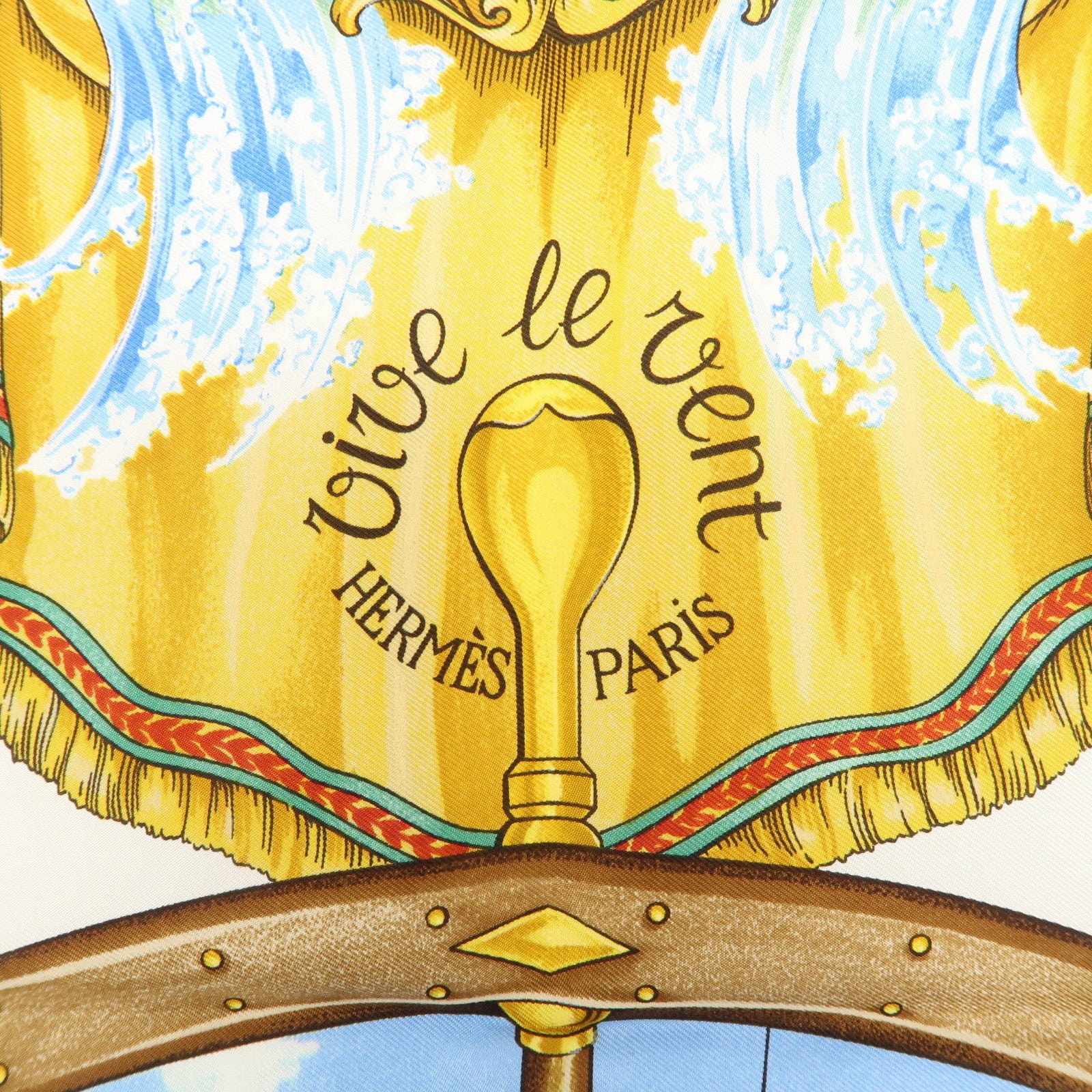 HERMES Carre 90 Silk 100% Scarf Vive Le Vent Blue Navy White Used