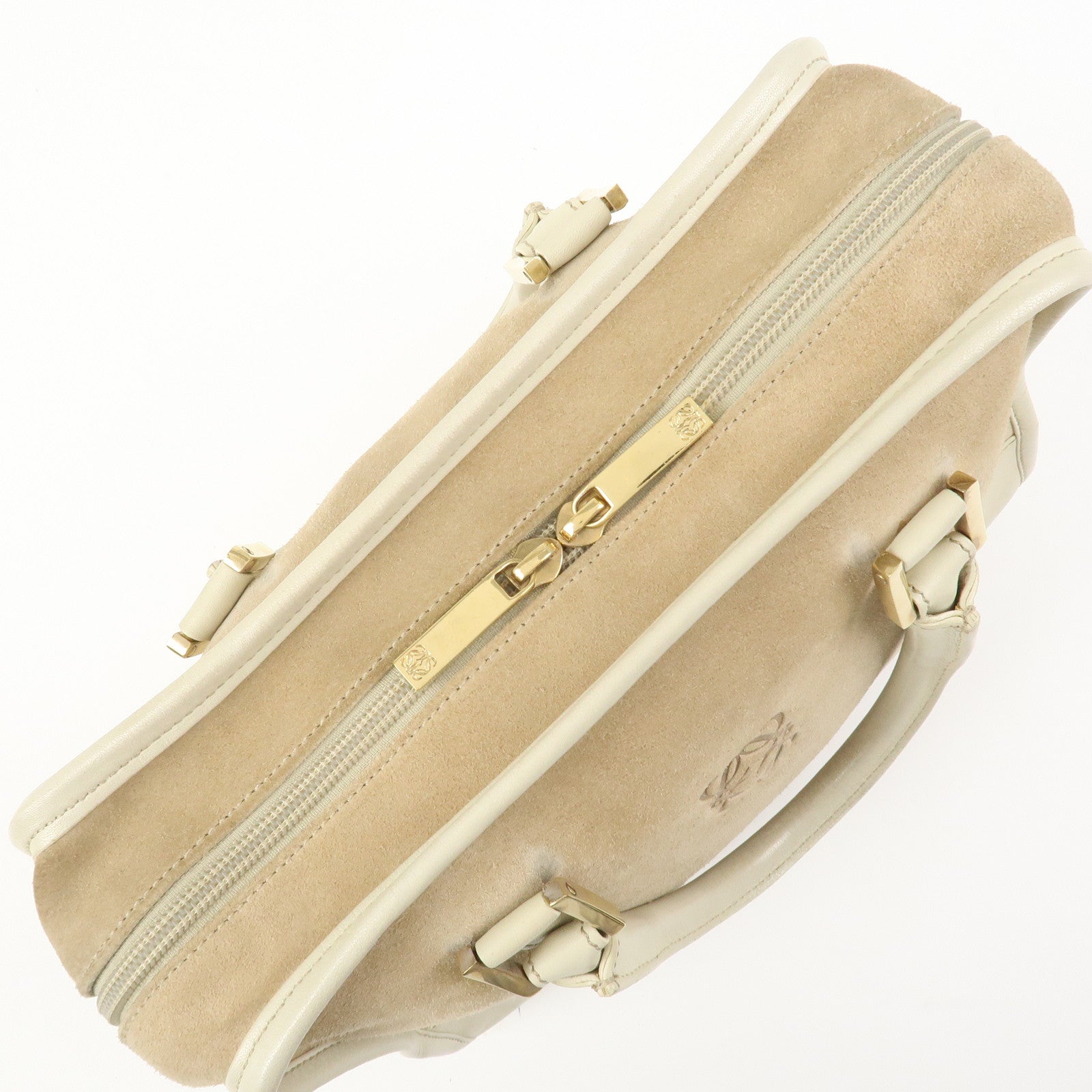 LOEWE Anagram Amazona 28 Suede Leather Hand Bag Beige Ivory