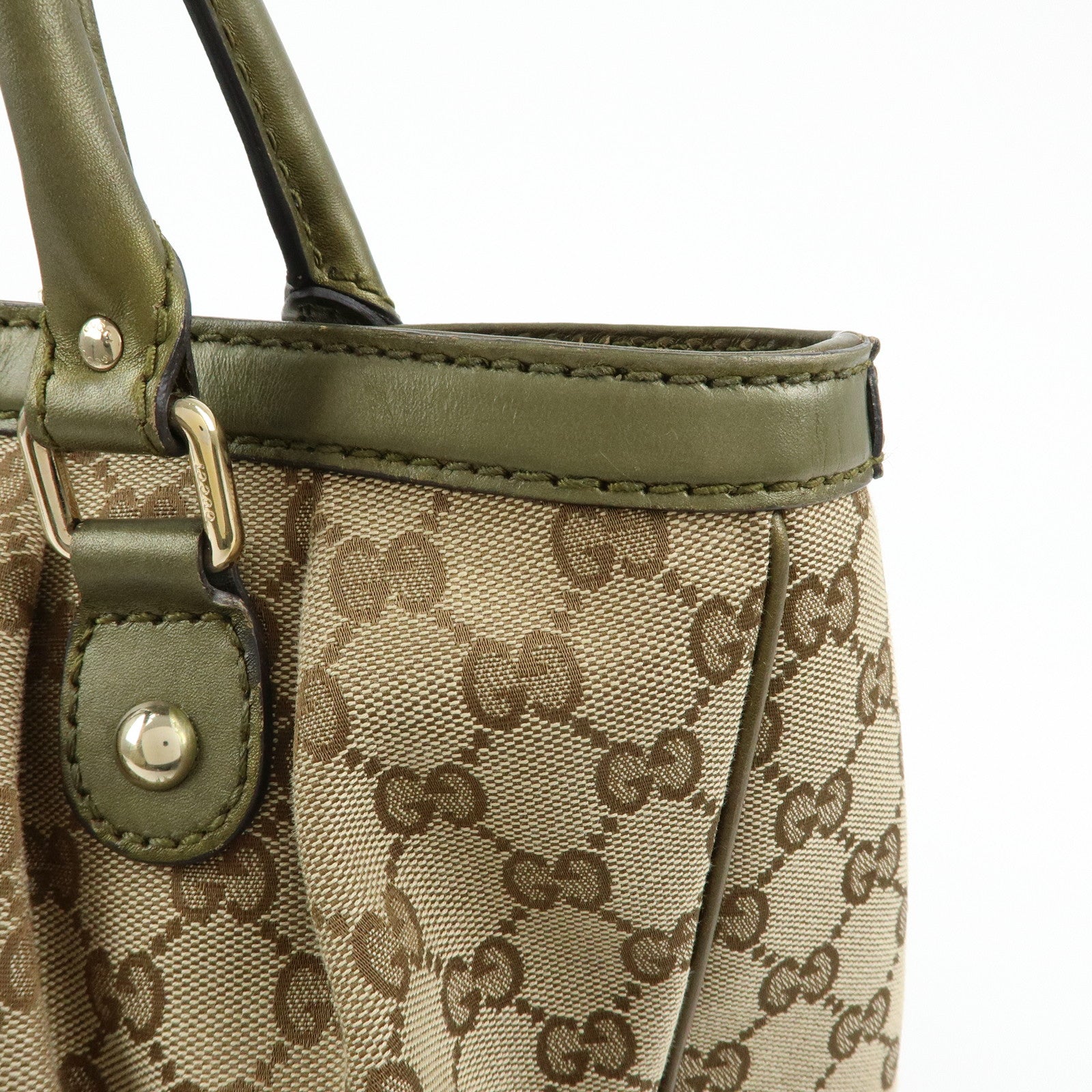 GUCCI Sukey Interlocking G GG Canvas Leather Tote Bag Beige 296835