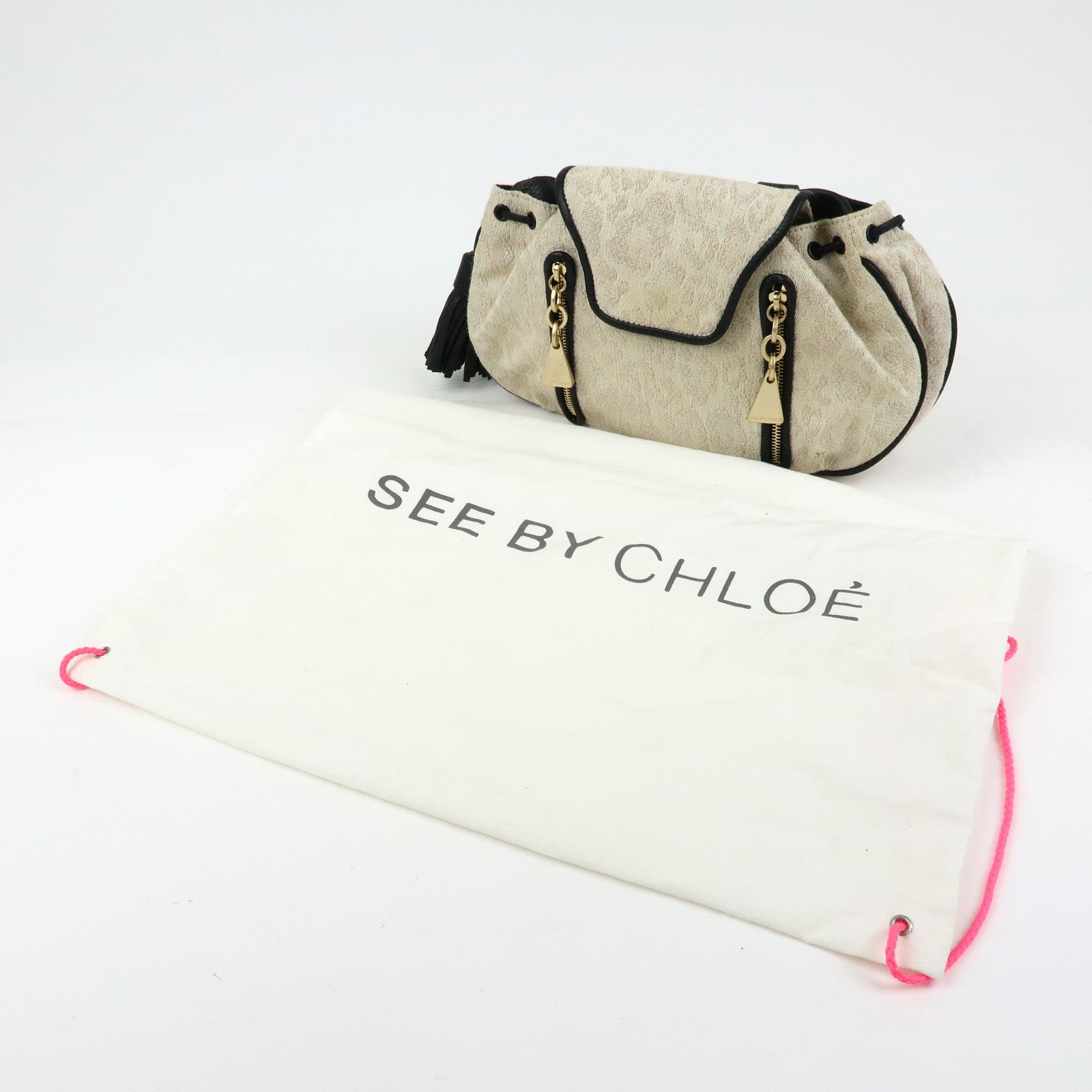 Chloe See By Chloe Canvas Leather Shoulder Bag Ivory Black