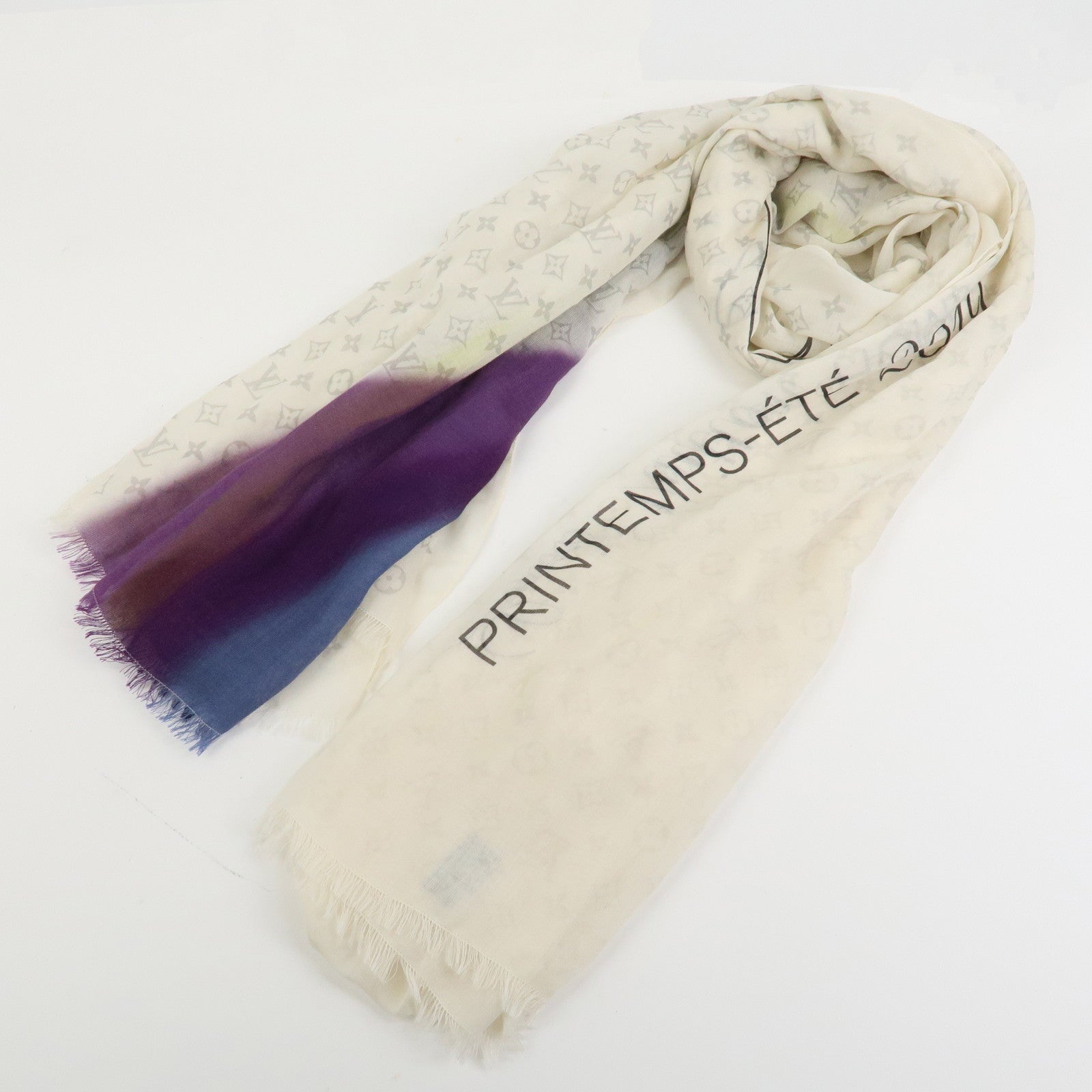 Louis Vuitton Etolloe LV Rainbow Cashmere Silk Scarf White MP2316