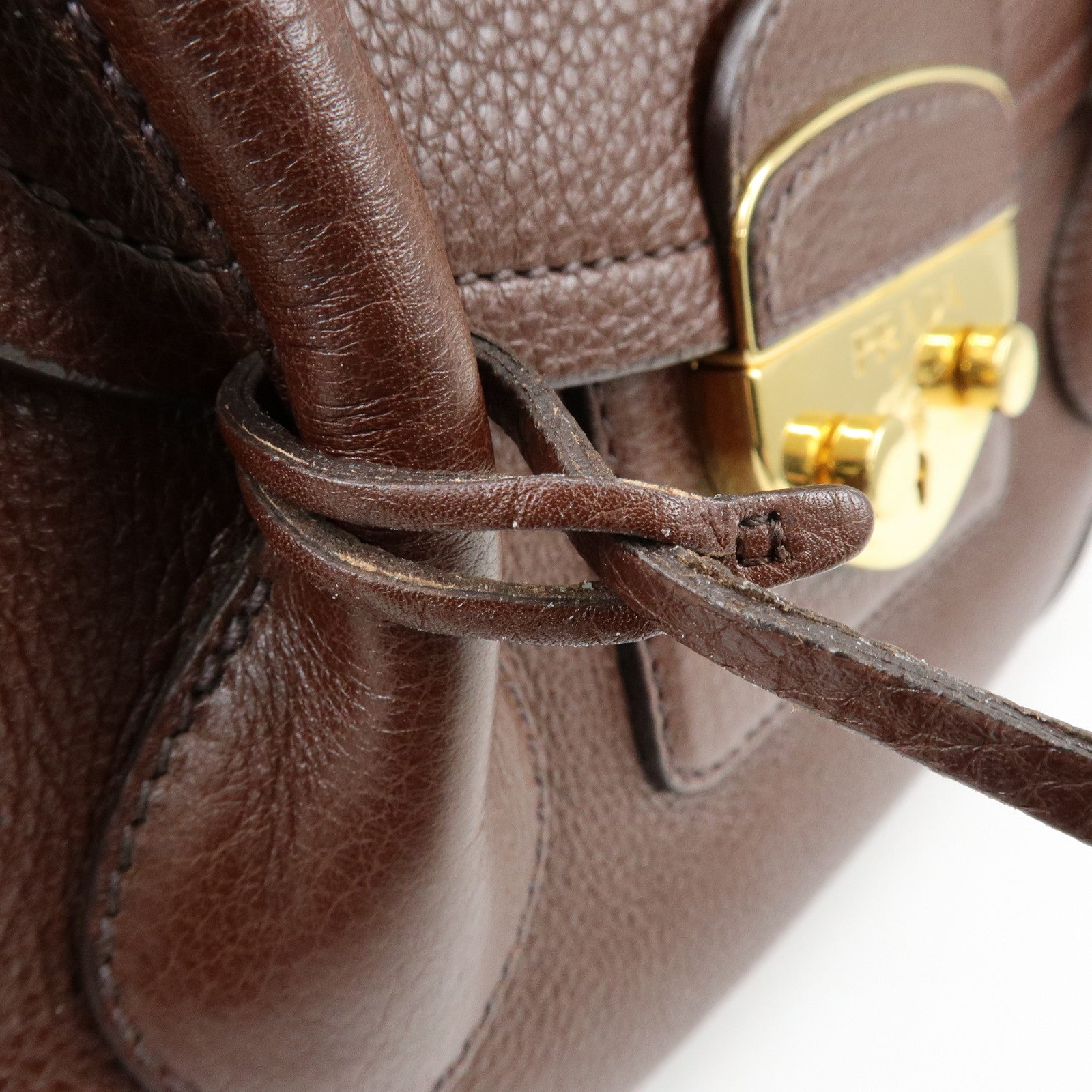 PRADA Vitello Daino Leather Hand Bag Shoulder Bag Brown BR3207