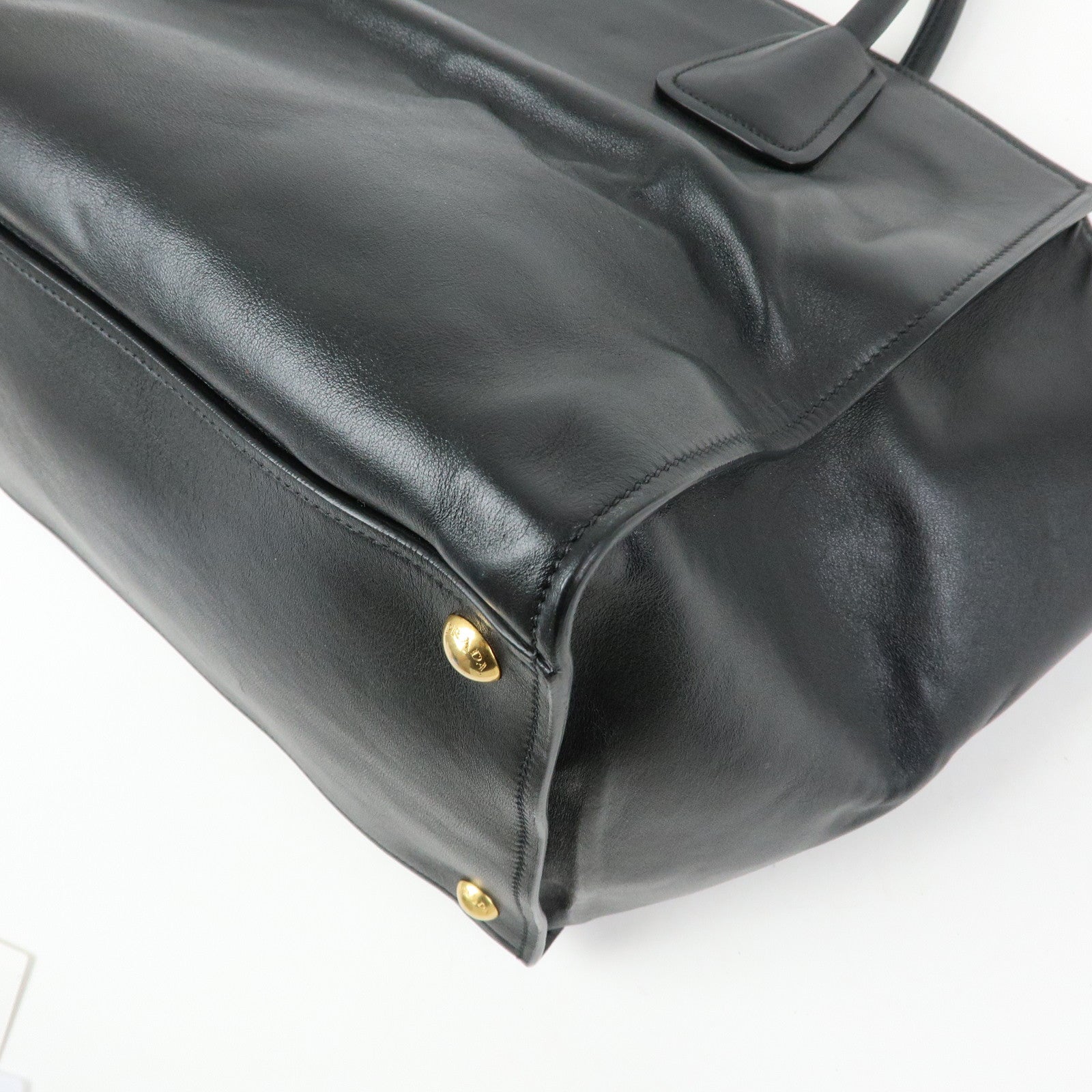 PRADA Triangle Logo Leather 2Way Tote Bag Hand Bag Black BN2626