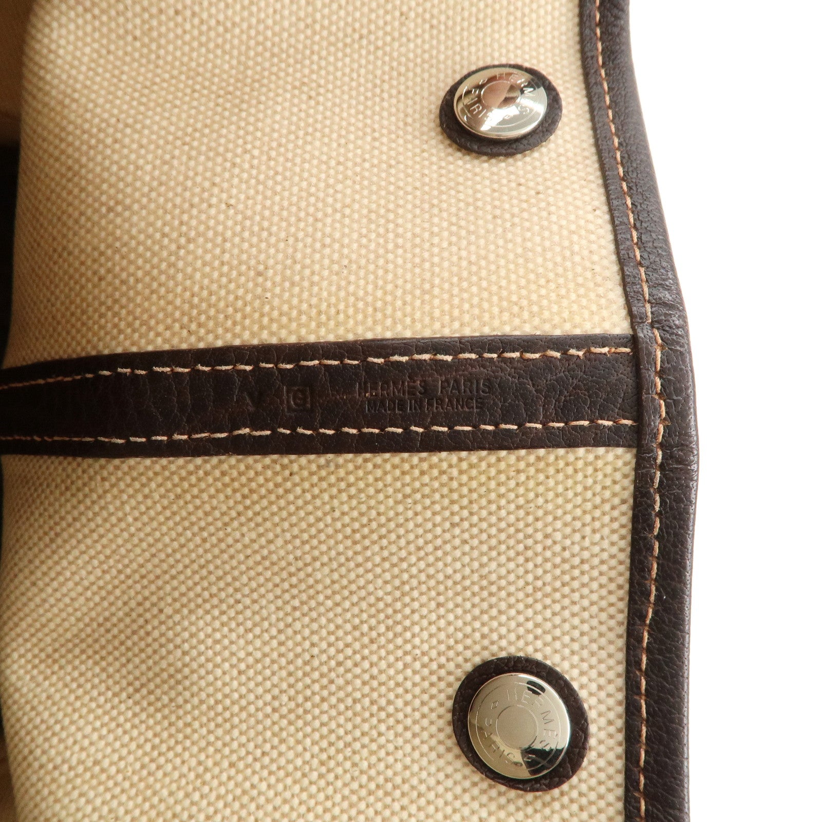 HERMES Garden Party Toile H Leather Tote Bag Hand Bag Natural