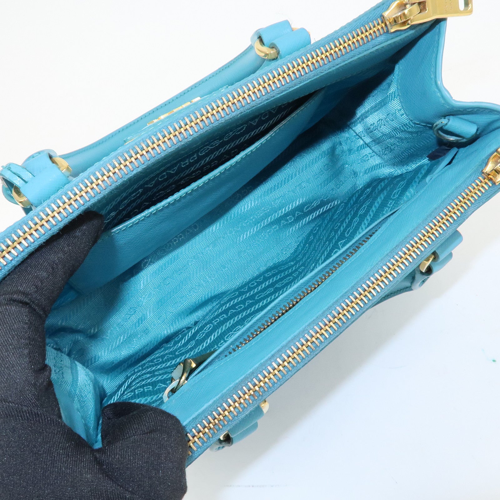 PRADA Galleria Saffiano Lux Leather 2Way Bag Hand Bag Blue BN2402