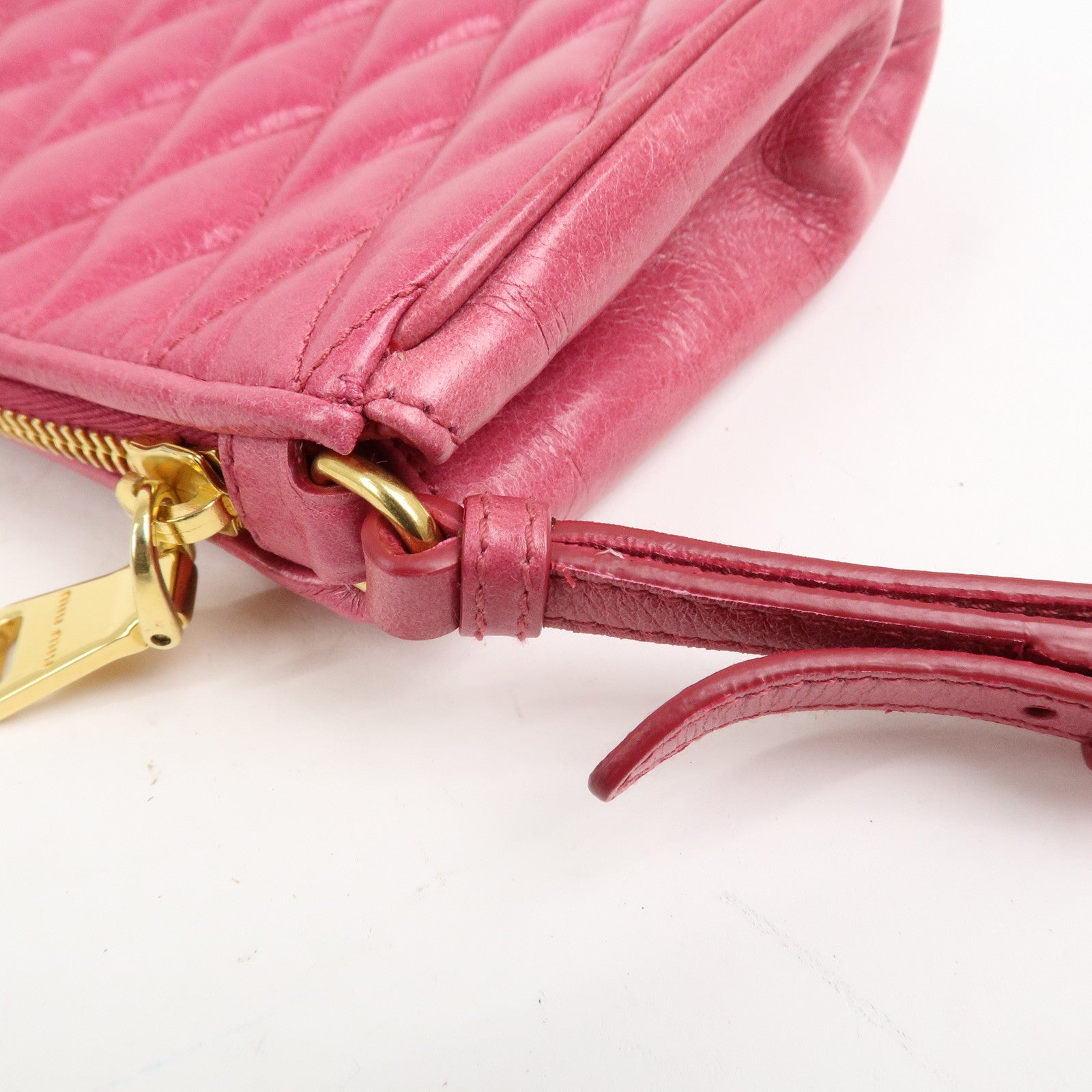 MIU MIU Logo Leather Clutch Bag Pouch Pink 5NE455