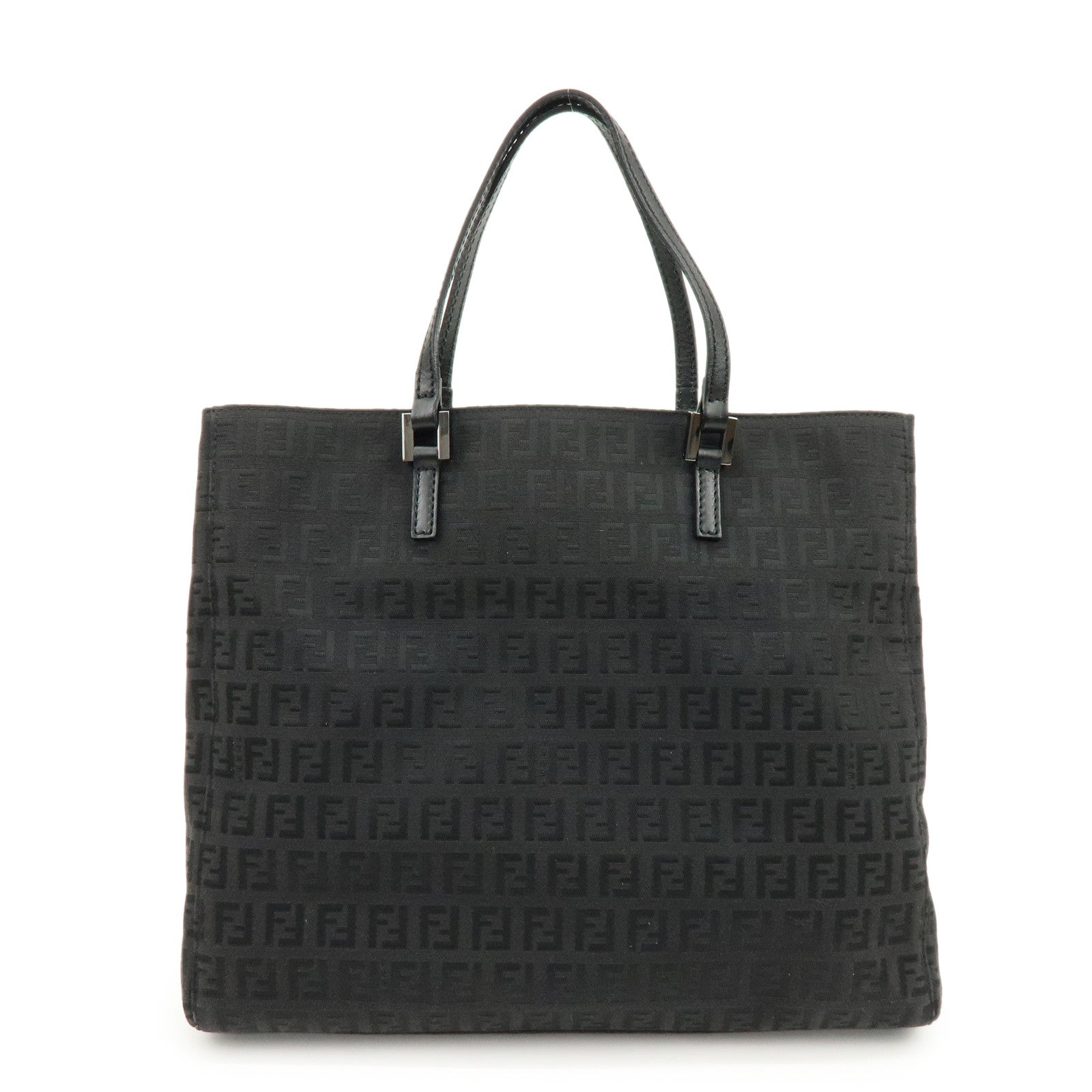 FENDI Zucchino Canvas Leather Tote Bag Shoulder Bag Black 8BH073