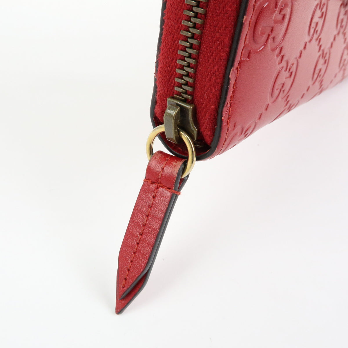 GUCCI Guccissima Leather Cherry Round Zippy Long Wallet Red 476049