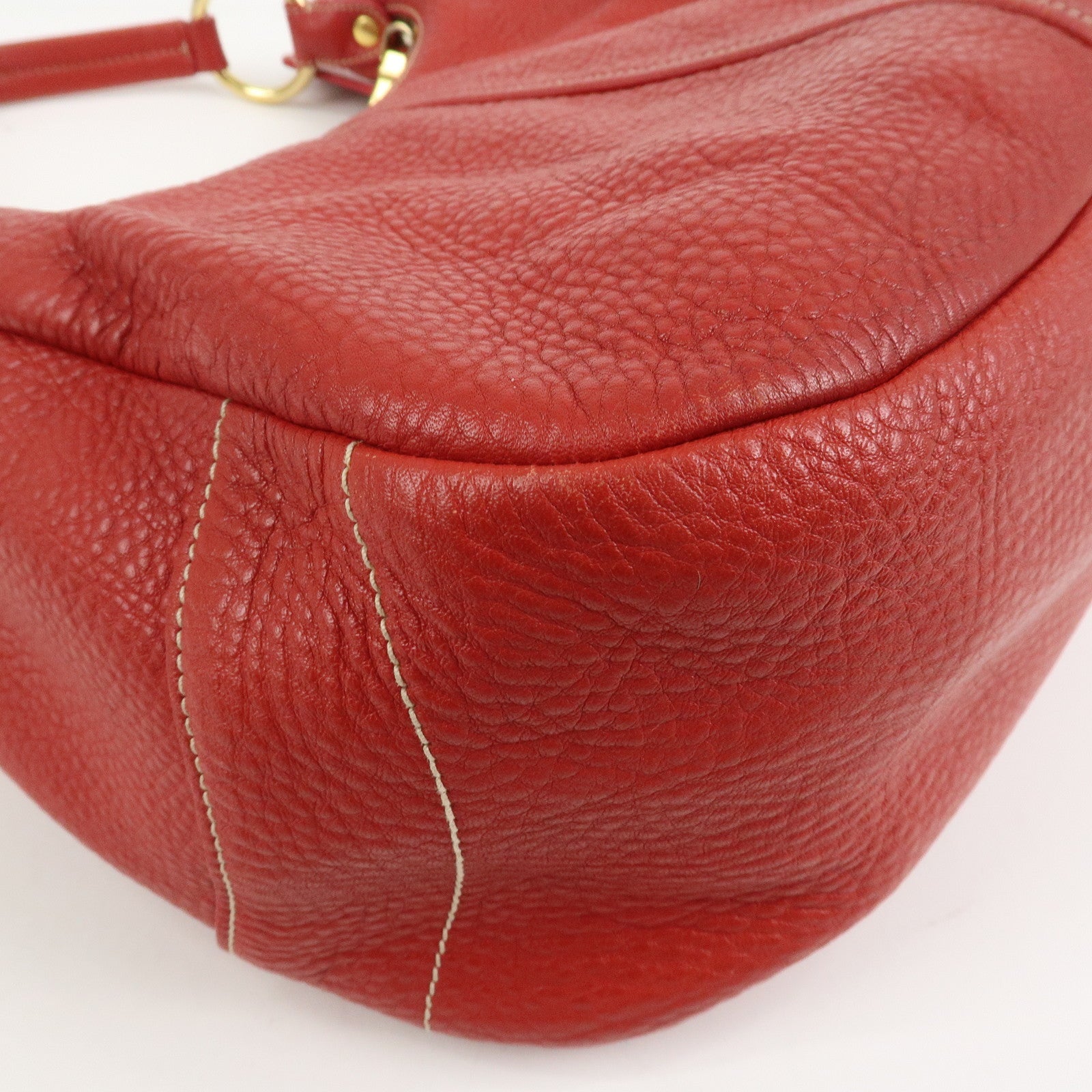 PRADA Logo Leather Shoulder Bag Hand Bag Red BR4373