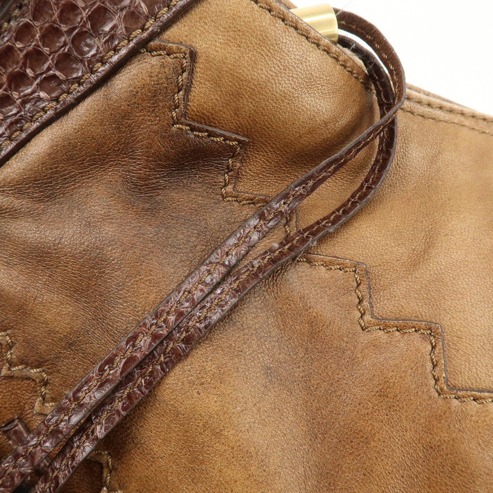 JIMMY CHOO Leather Suede Chain Shoulder Bag Hand Bag Brown