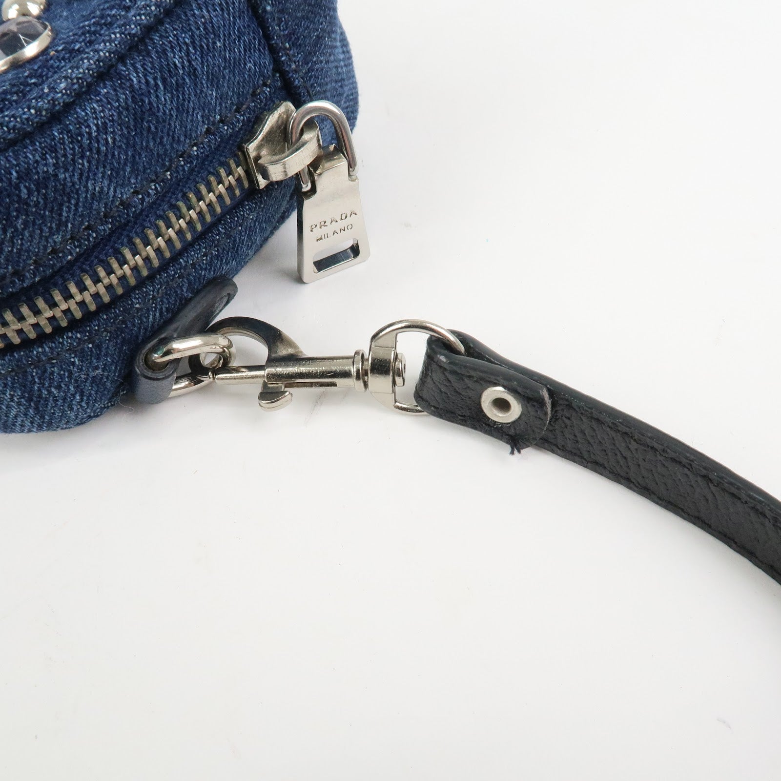 PRADA Logo Denim Leather Mini Shoulder Bag Camera Bag 1N1674