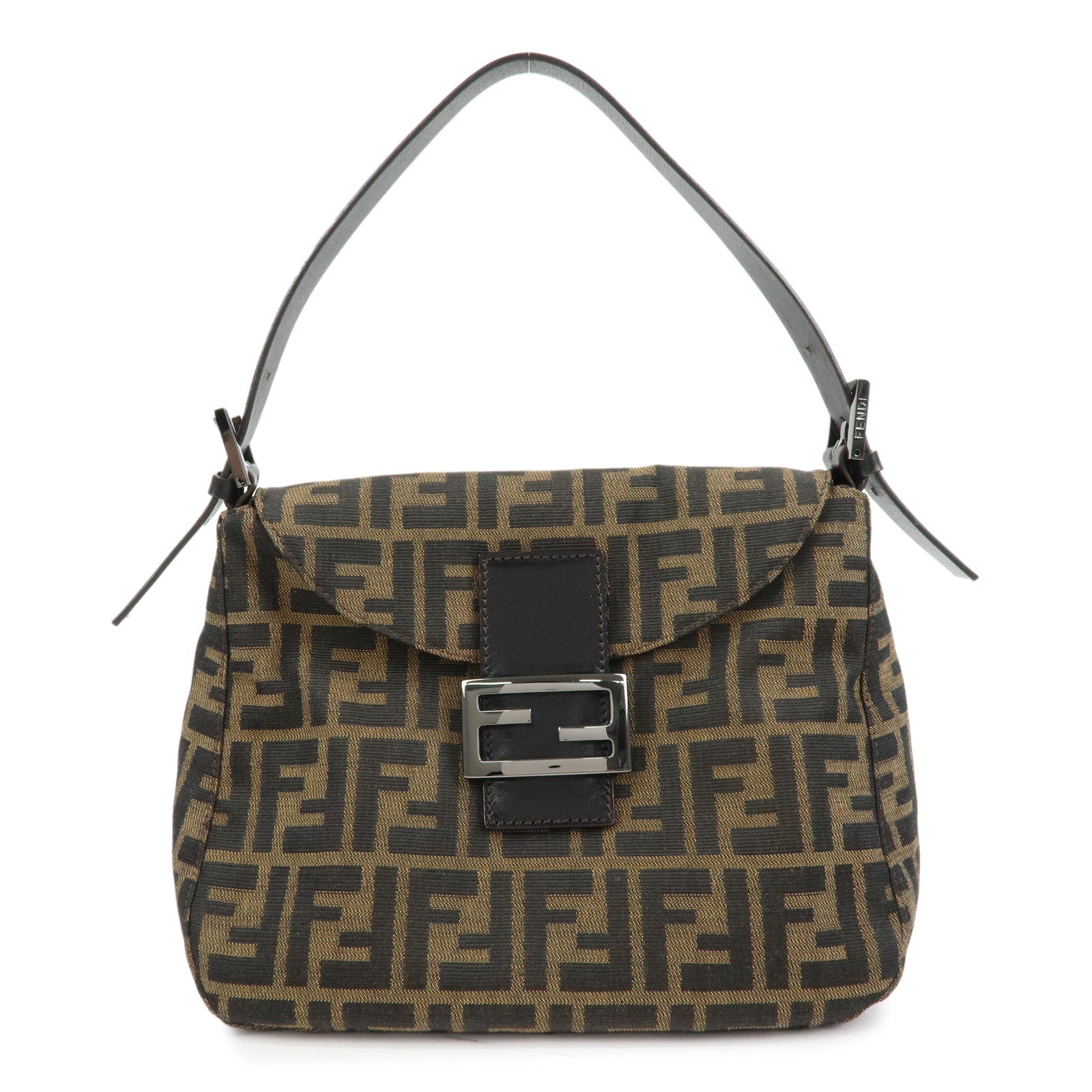 FENDI Zucca Mamma Baguette Canvas Leather Shoulder Bag 8BR004