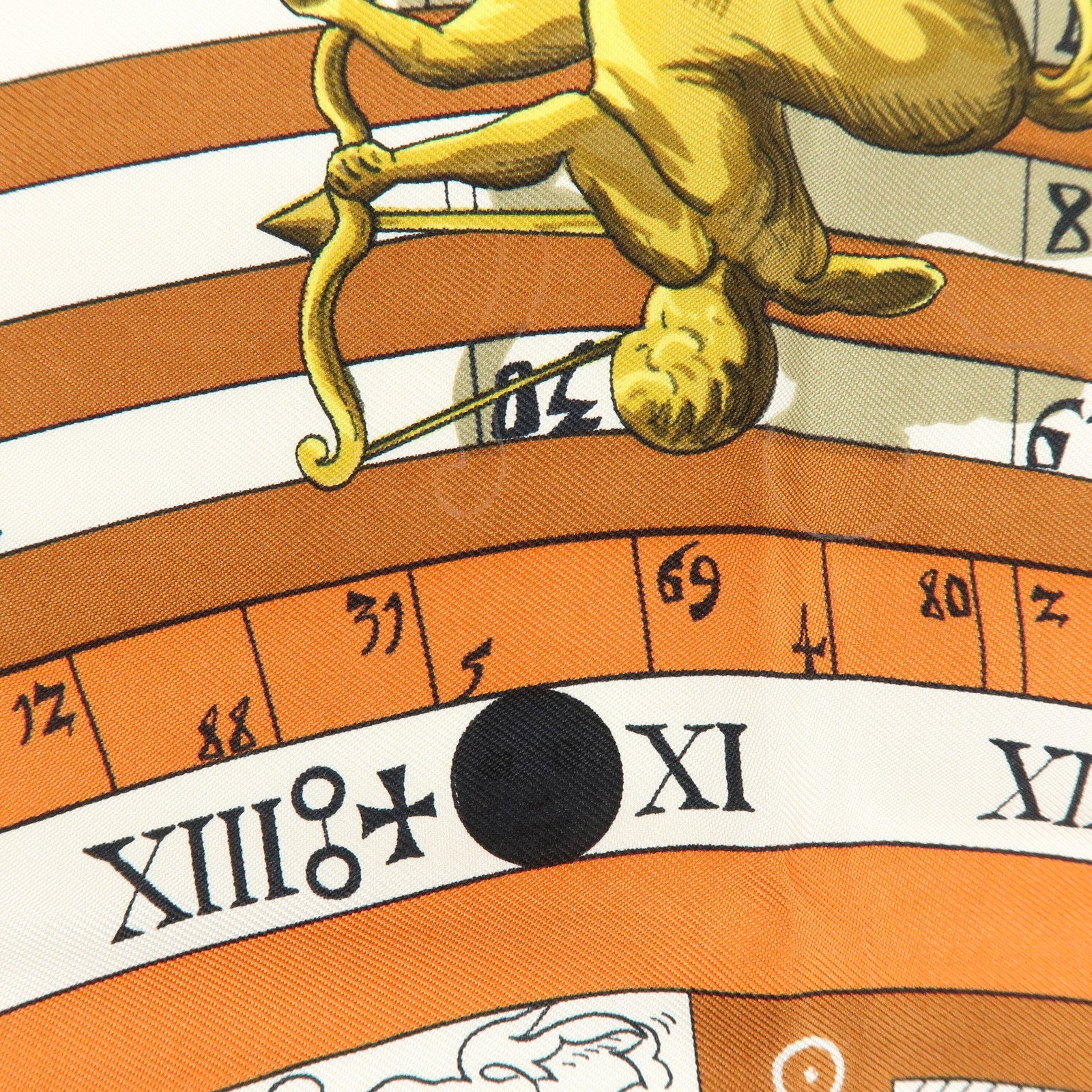 HERMES Carre 90 Silk 100% Scarf DIES ET HORE Black Gold White