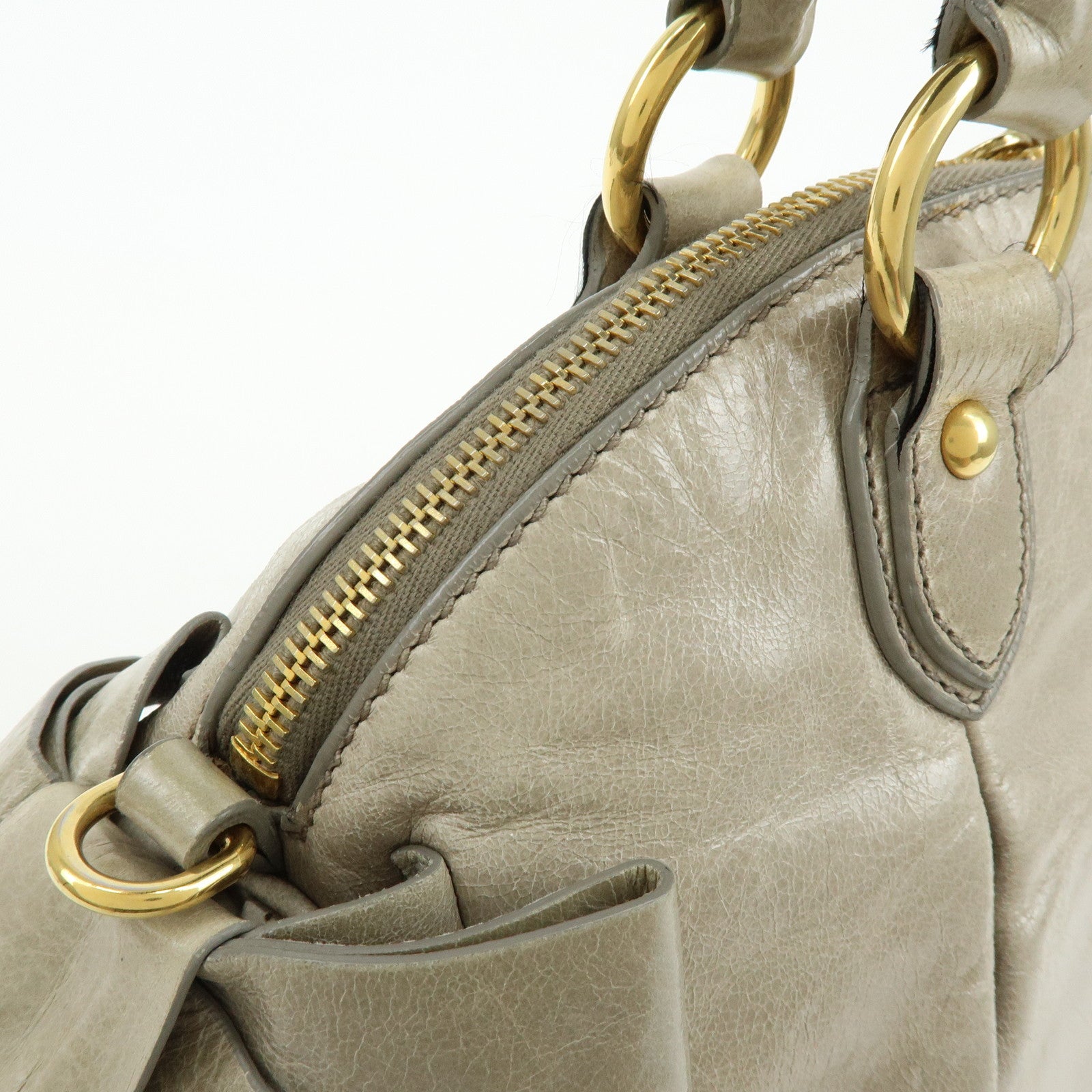 MIU MIU Leather Ribbon 2Way Bag Hand Bag Shoulder Bag Gray