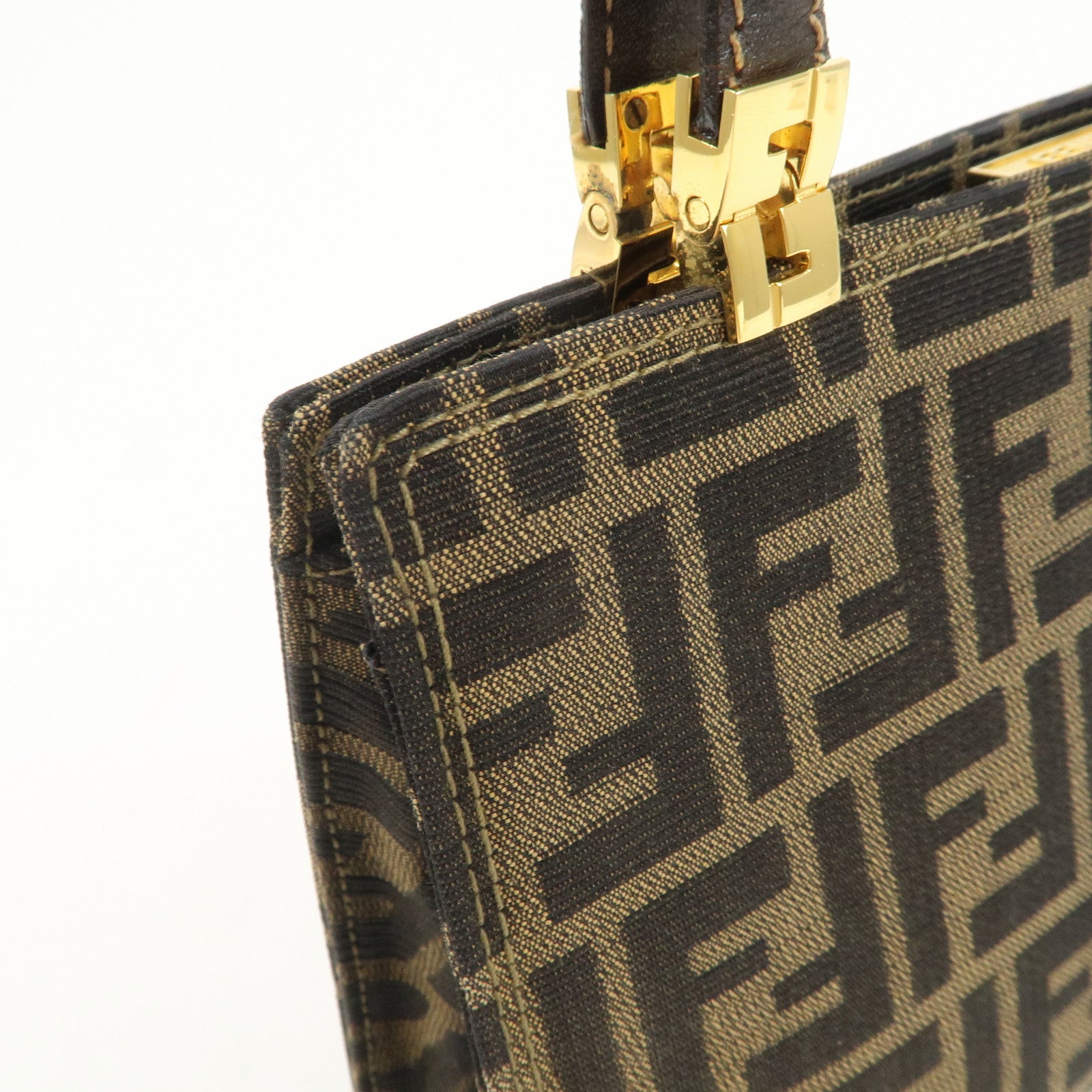 FENDI Zucca Canvas Leather Shoulder Bag Hand Bag Brown Black