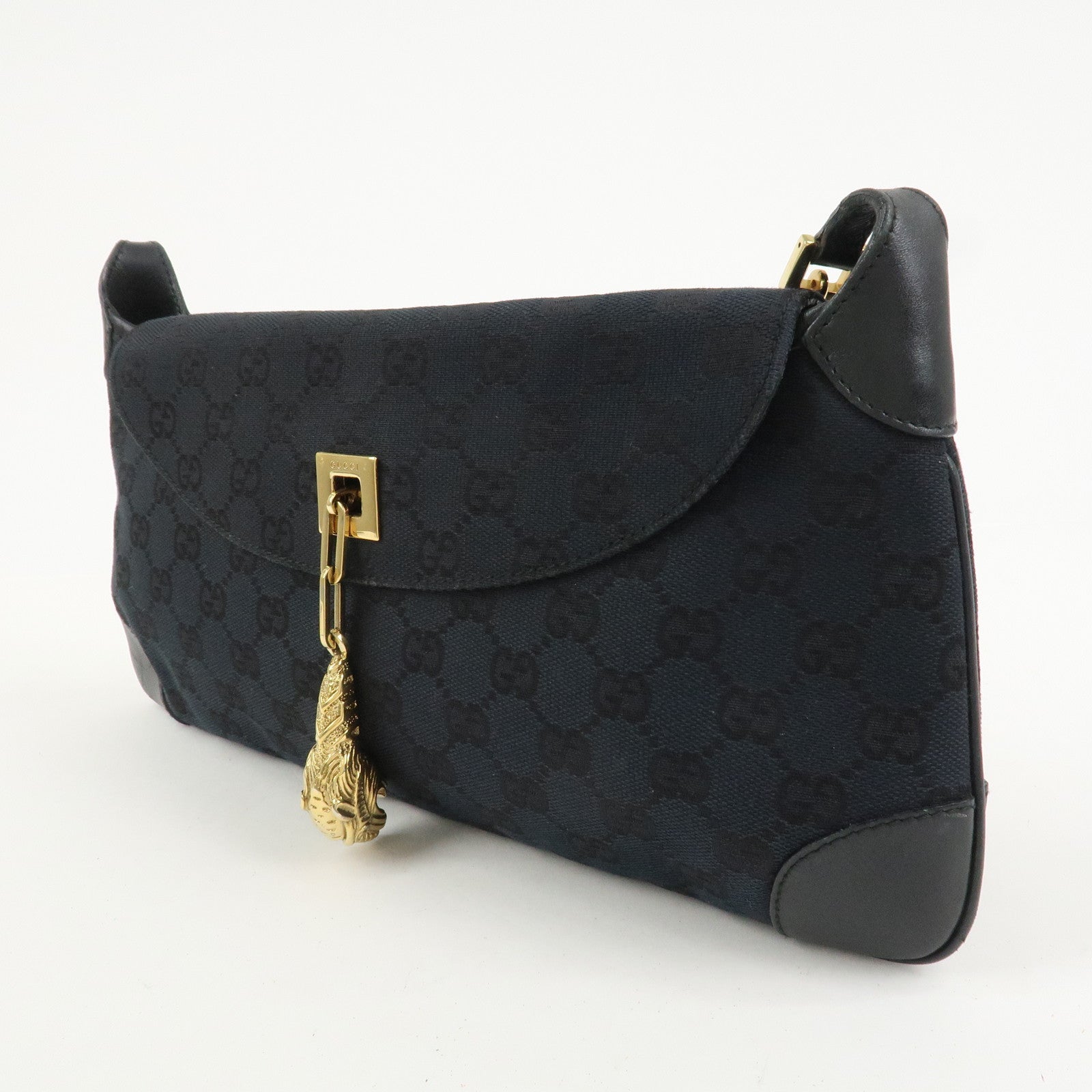 GUCCI Tiger Head GG Canvas Leather Chain Shoulder Bag 001.4113