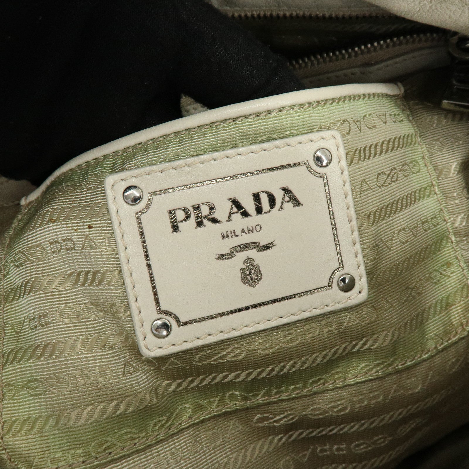 PRADA Gathered Leather Shoulder Bag Hand Bag Light Beige