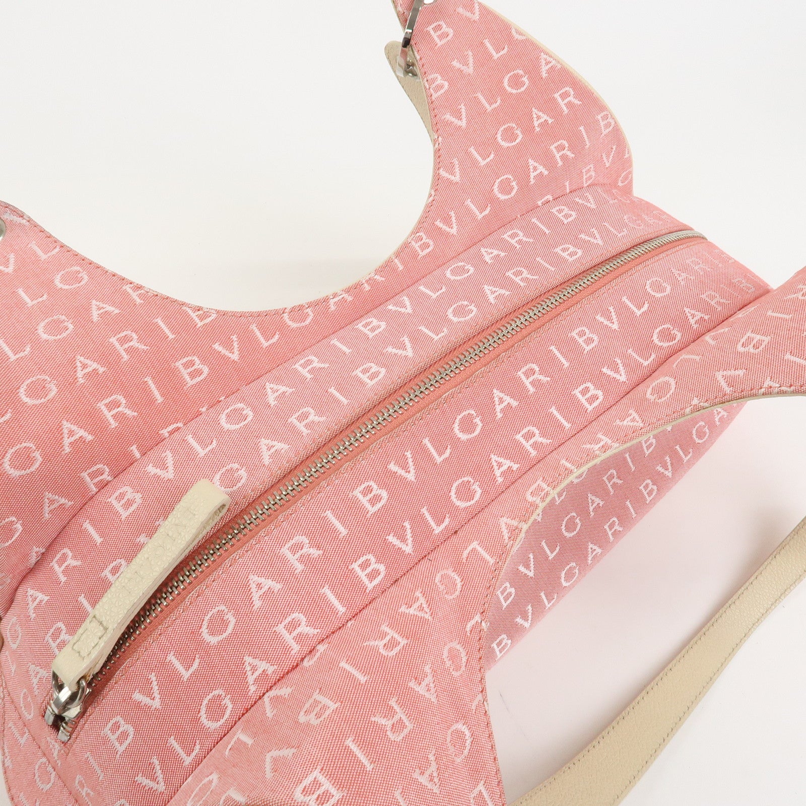 BVLGARI Logo Mania Canvas Leather Shoulder Bag Hand Bag Pink