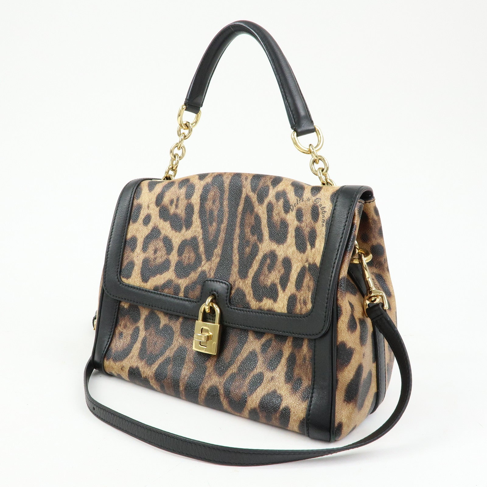 Dolce&Gabbana Leopard PVC Leather 2Way Bag Hand Bag Brown Black
