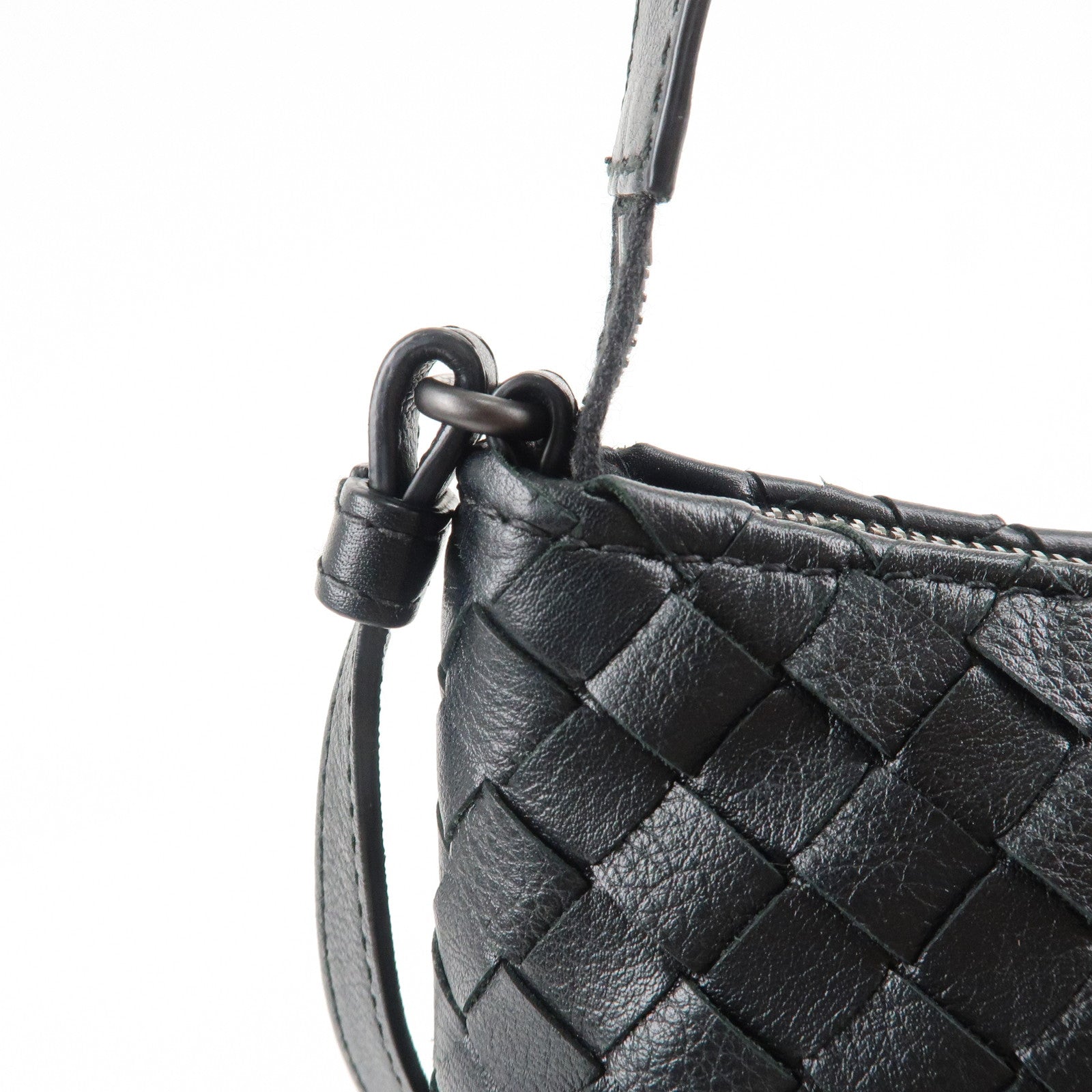 BOTTEGA VENETA Intrecciato Leather Shoulder Bag Black Used