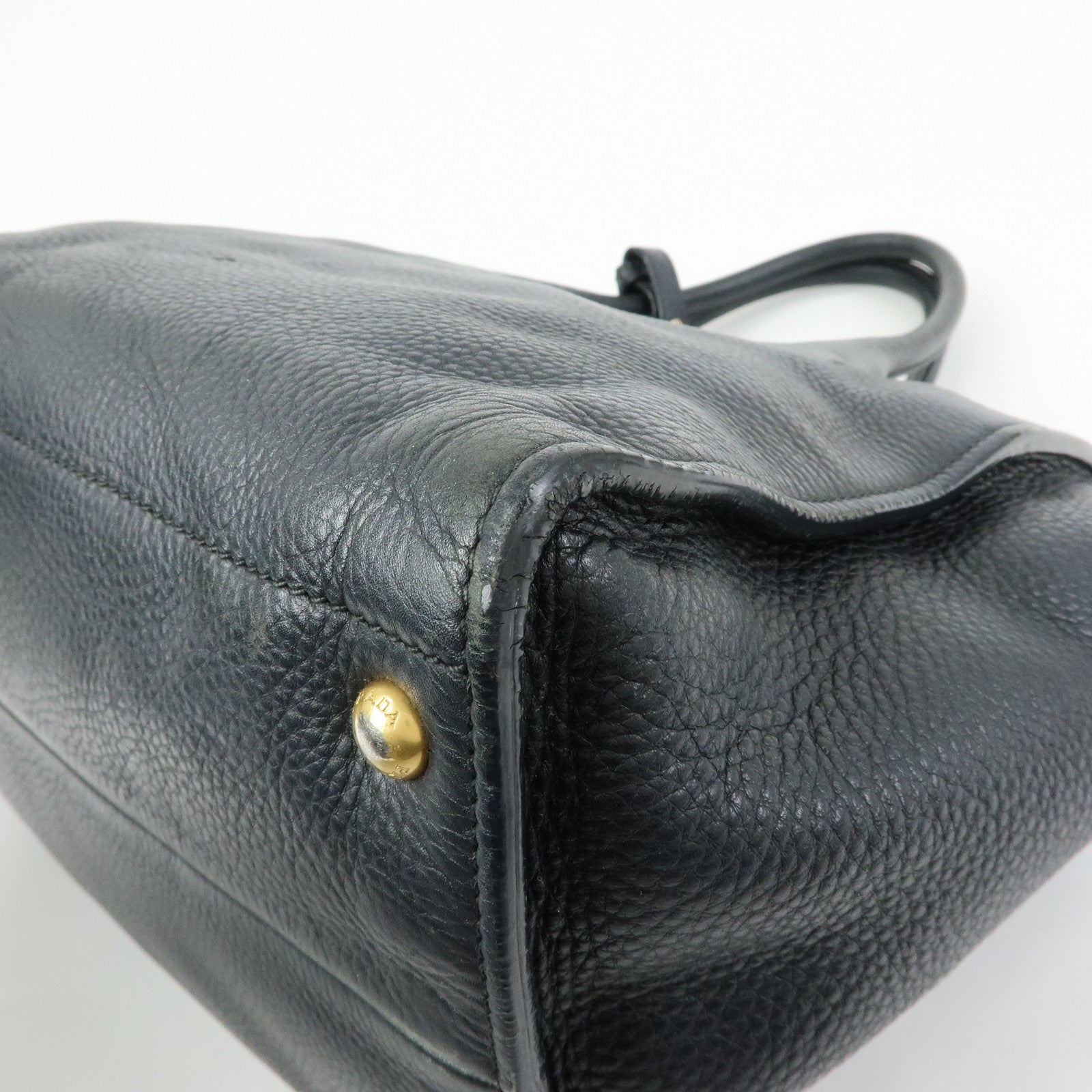 PRADA Triangle Logo Calf Leather 2Way Hand Bag Shoulder Bag Black