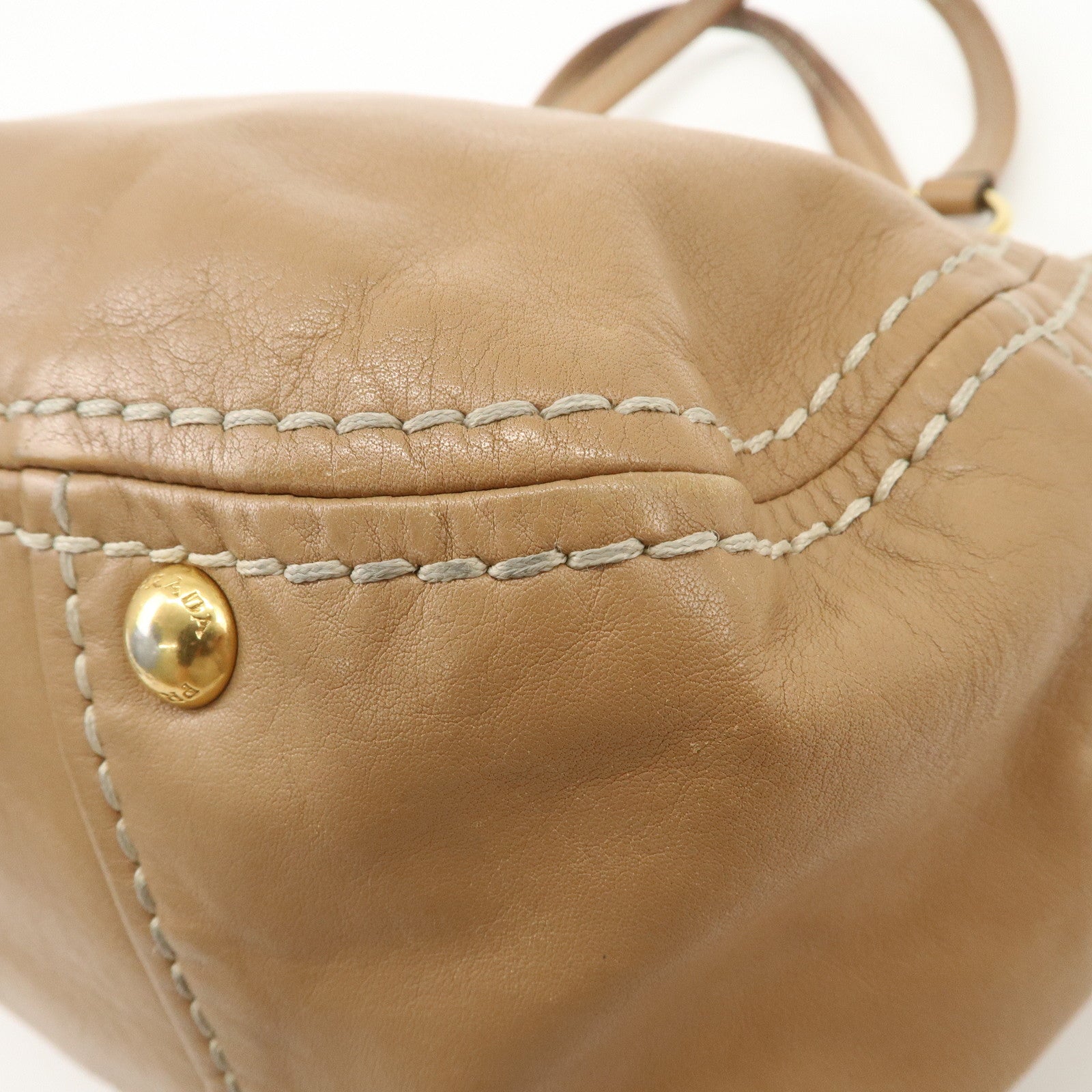 PRADA Leather Shoulder Bag Hand Bag Shoulder Bag Beige Gold BR4691 Used