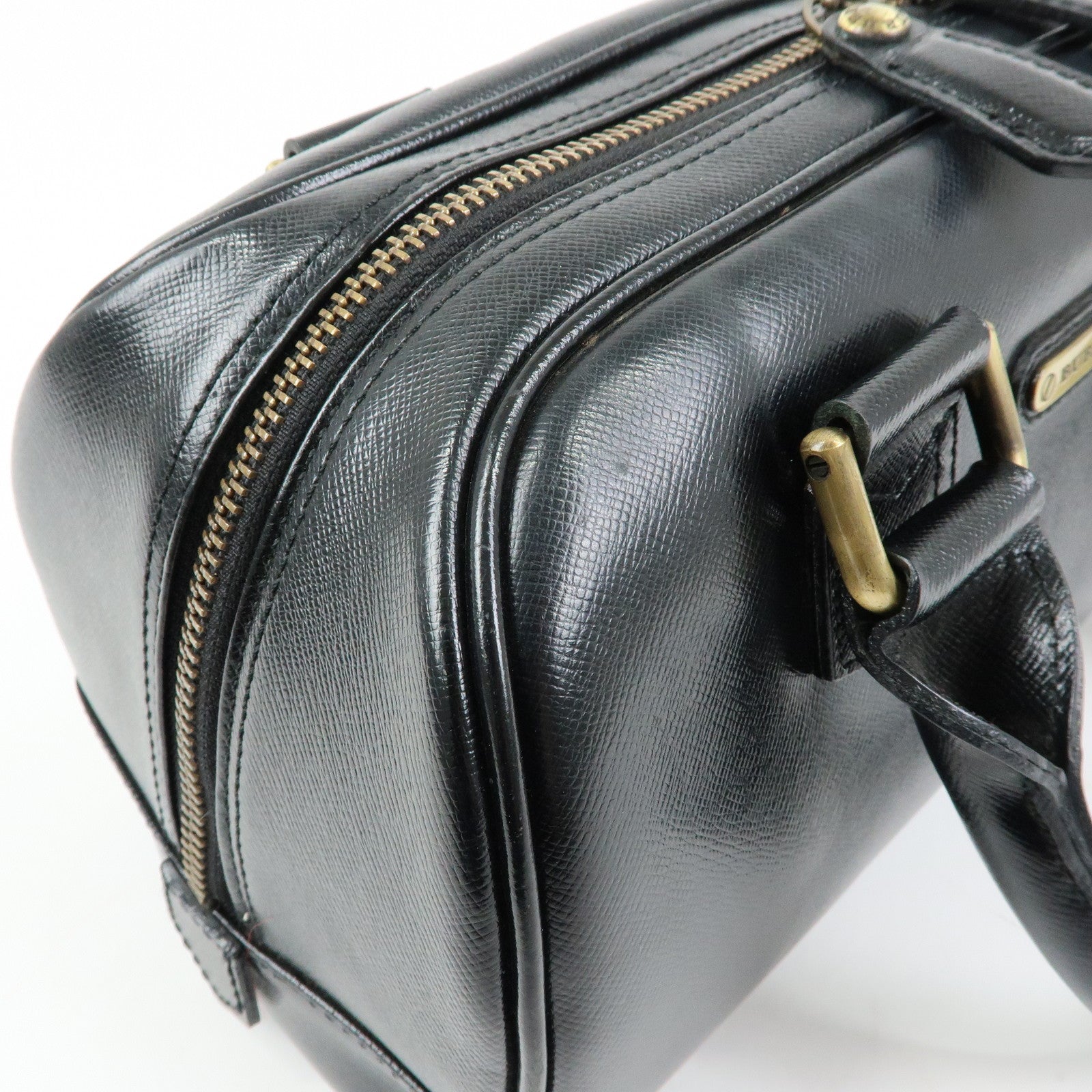 BURBERRY Leather Mini Boston Bag Hand Bag Tote Bag Black