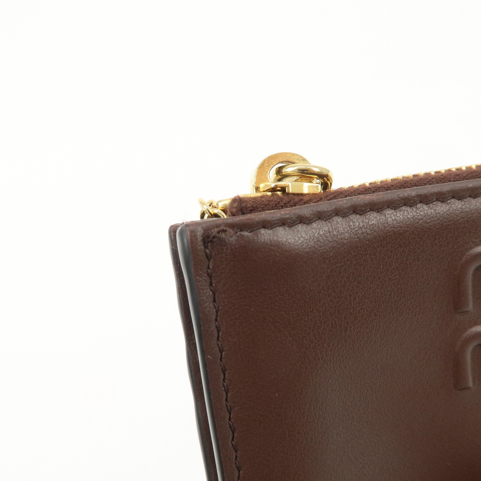 MIU MIU LOGO Leather Coin Case Card Case Brown Used