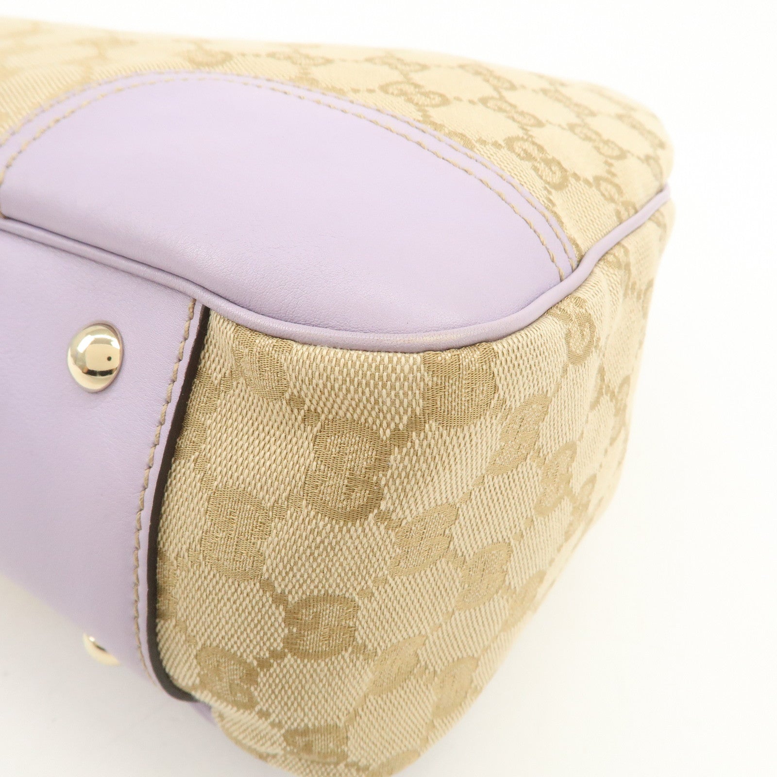 GUCCI Princy GG Canvas Leather Tote Bag Beige Light Purple 163805