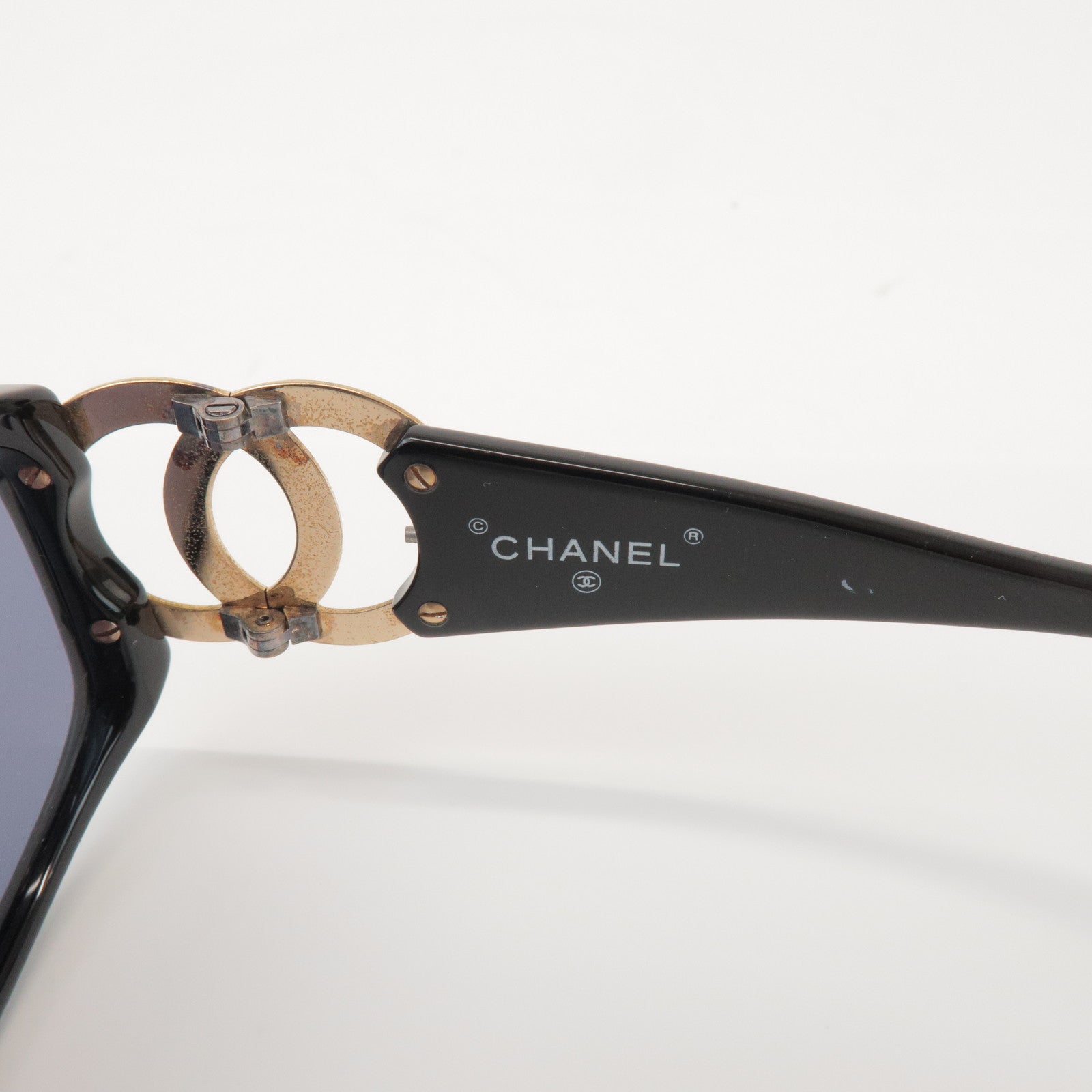 CHANEL COCO Mark Plastic Sunglasses Black Gold 02461 94305
