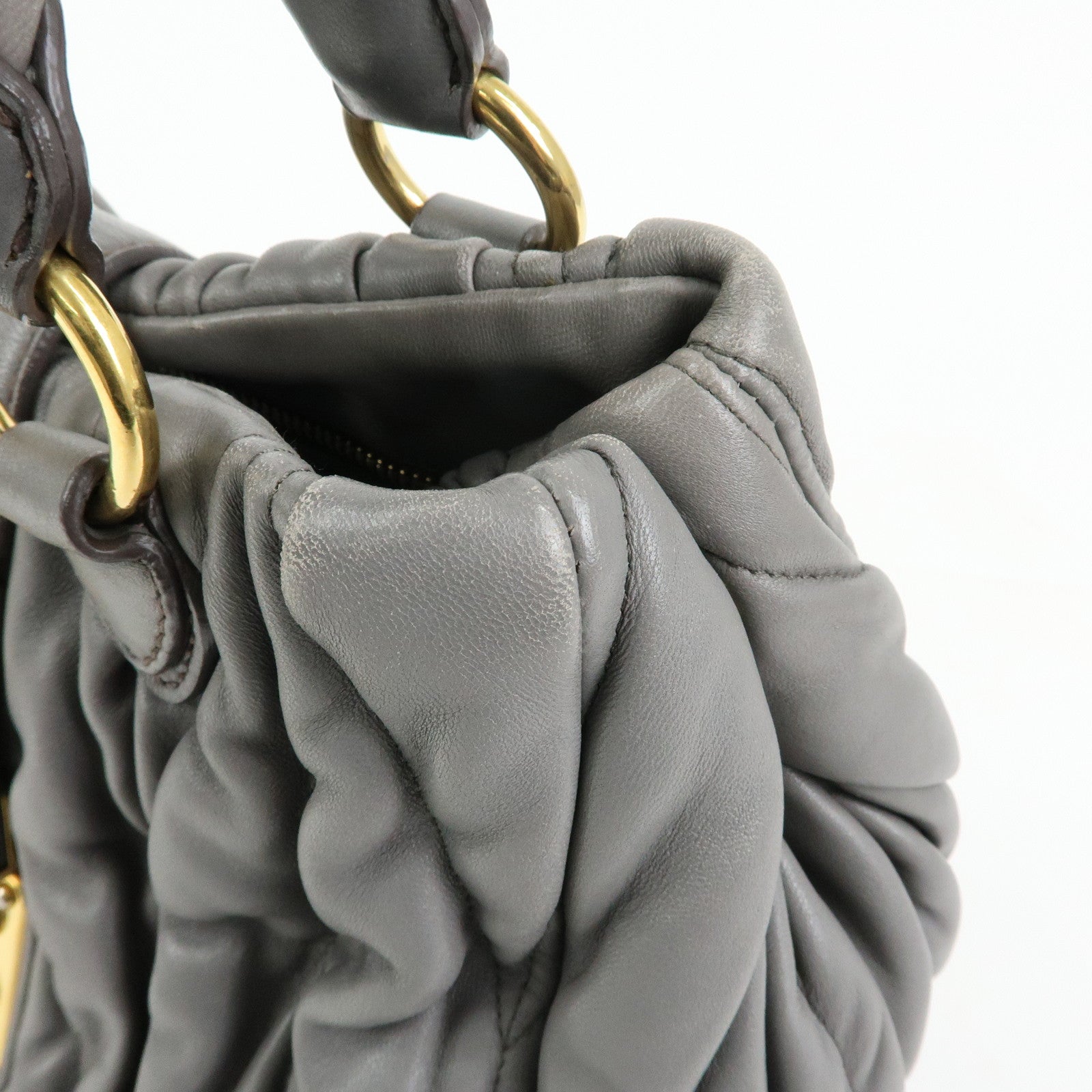 MIU MIU Matelasse Nappa Leather Hand Bag Gray RN0473