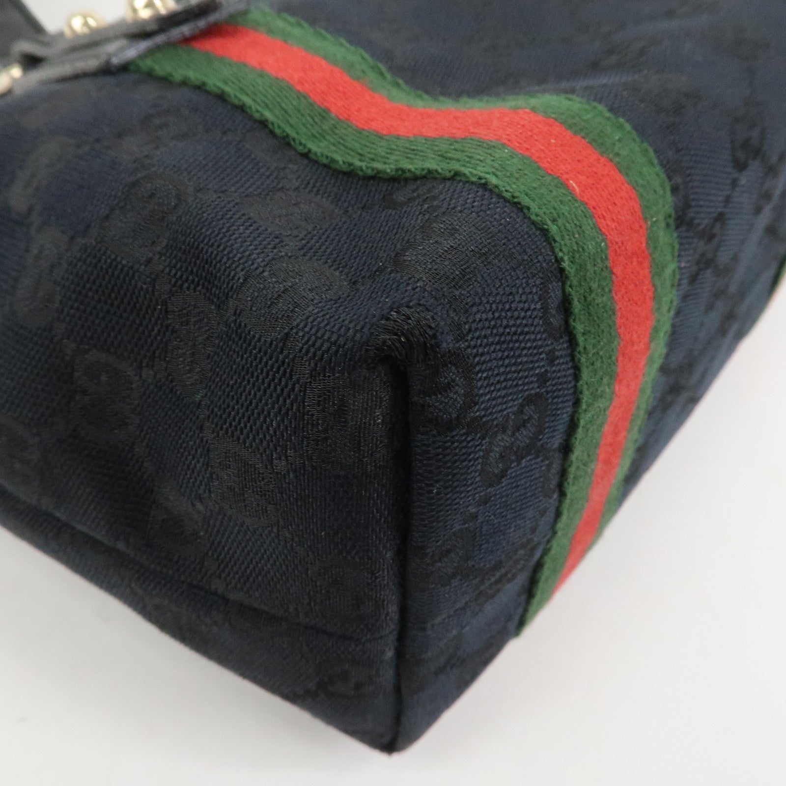 GUCCI Sherry GG Canvas Leathe Tote Bag Hand Bag Black