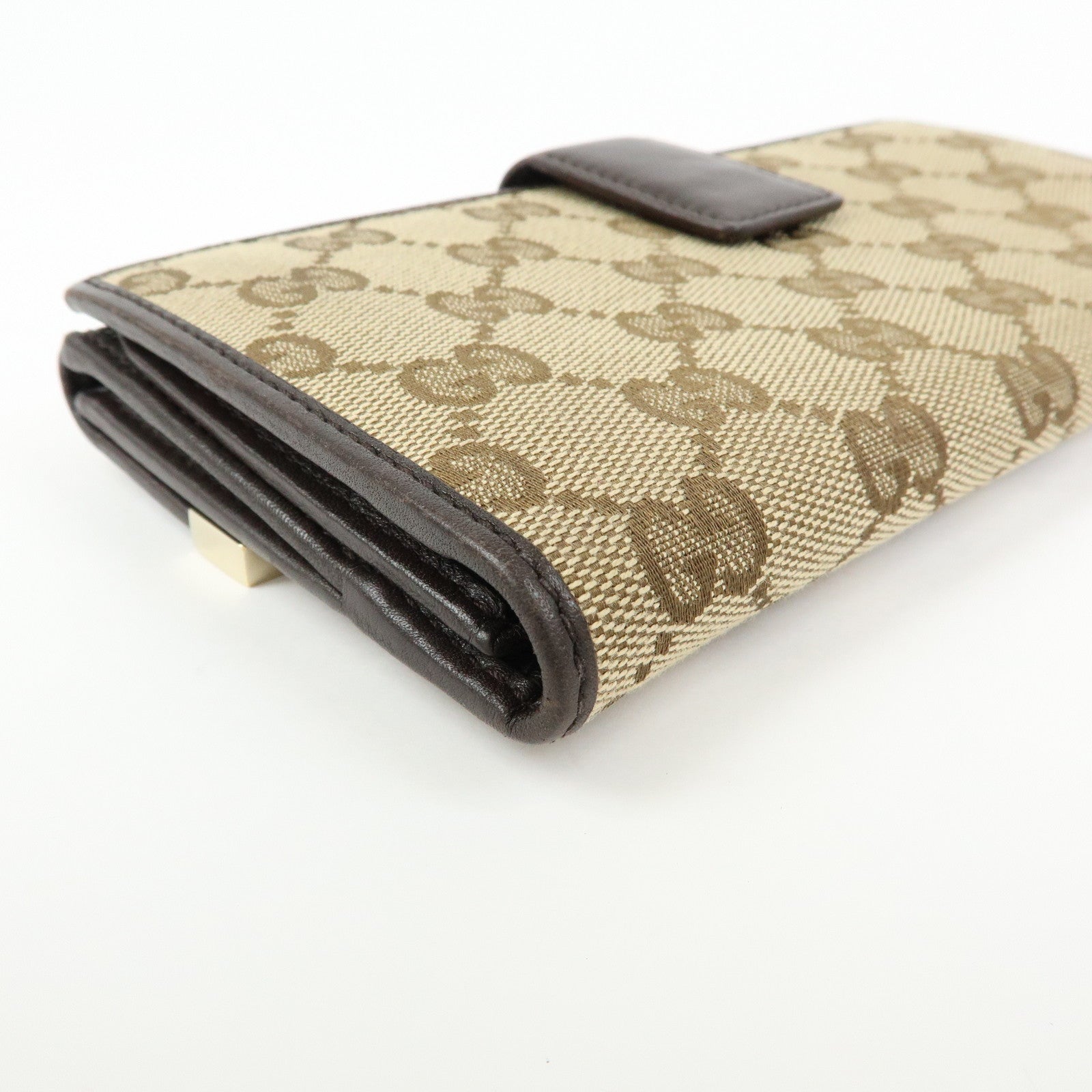 GUCCI GG Canvas Leather Long Wallet Beige Brown 257012