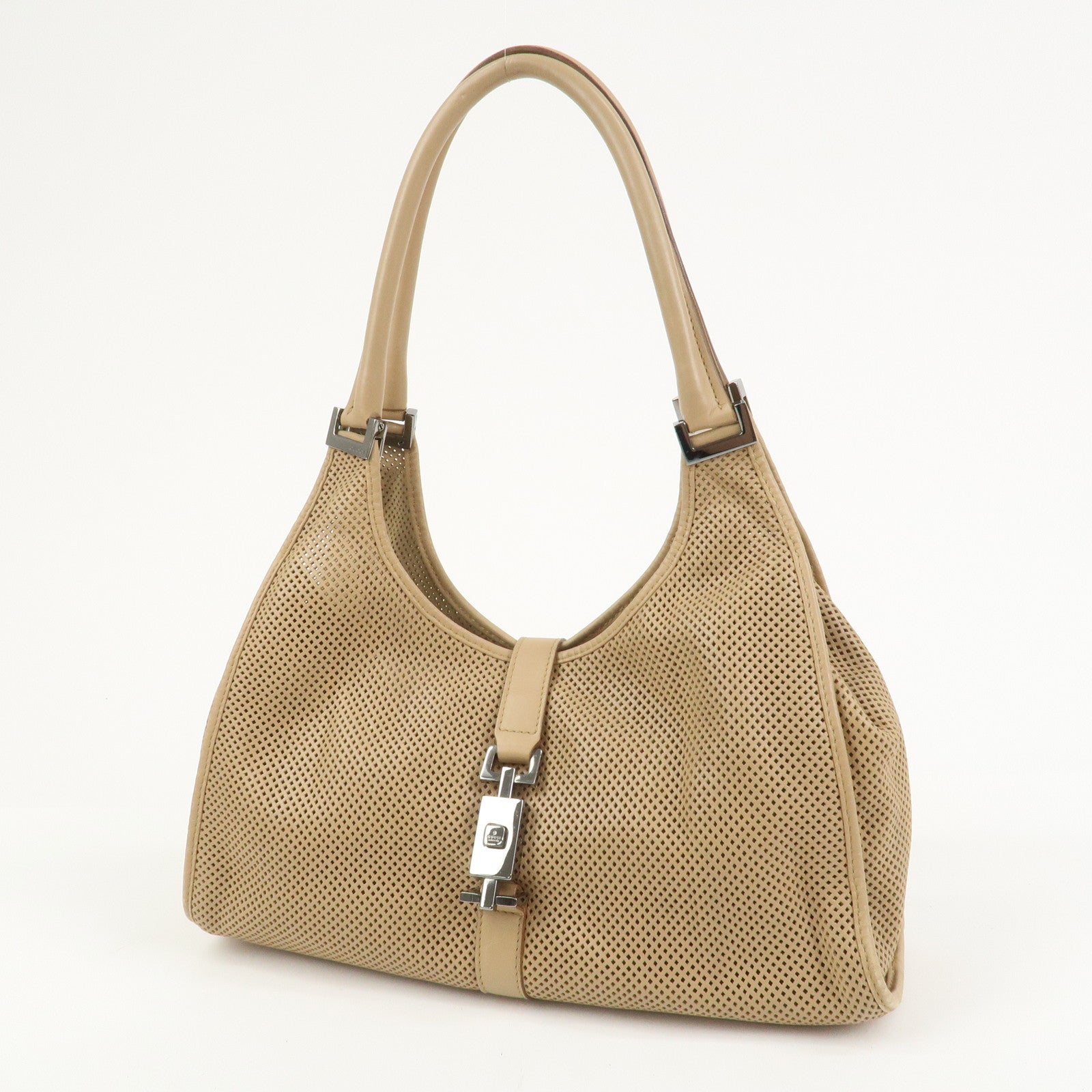 GUCCI Jackie Leather Shoulder Bag Hand Bag Beige 01719