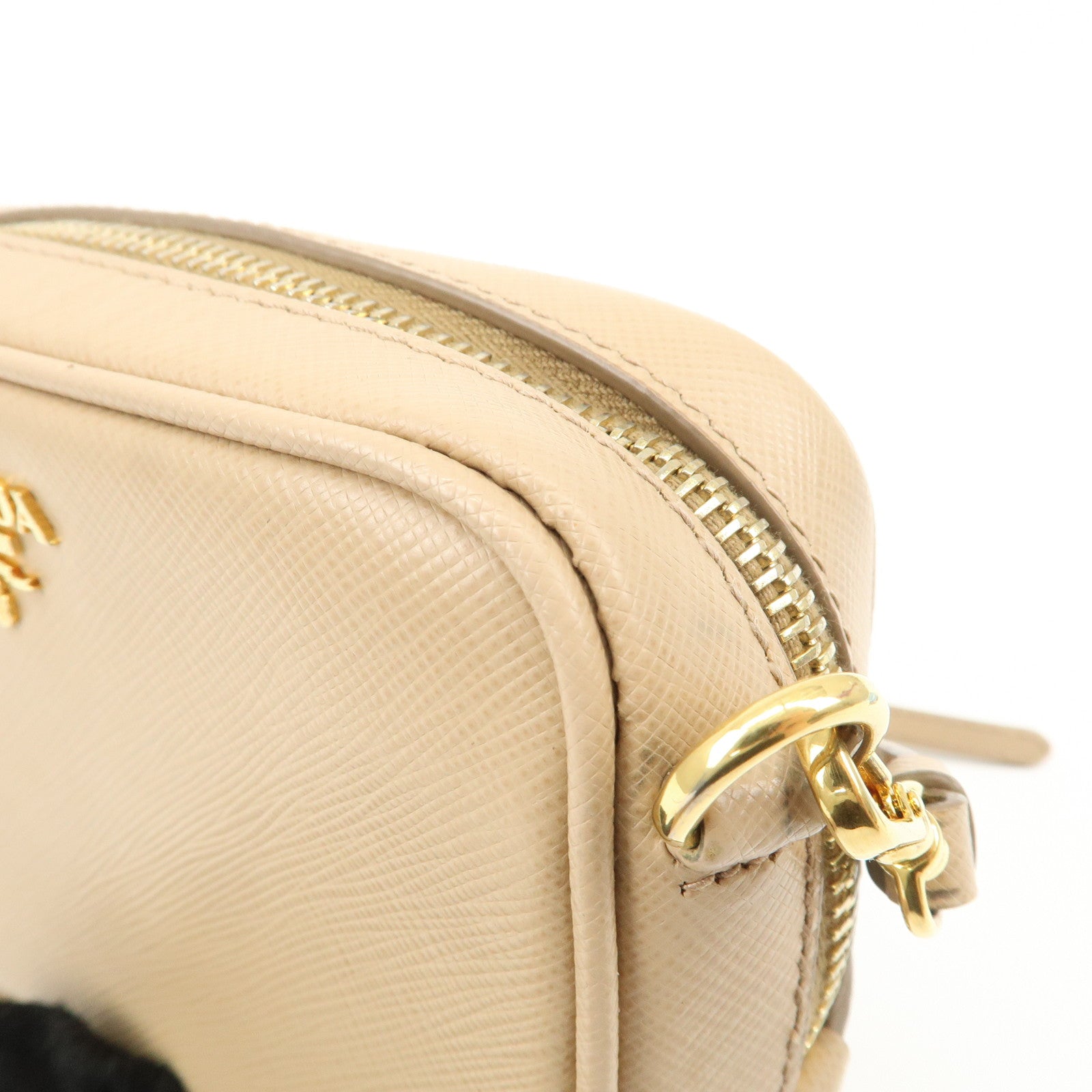 PRADA Logo Saffiano Leather Shoulder Bag Crossbody Bag Beige 1NF674 Used