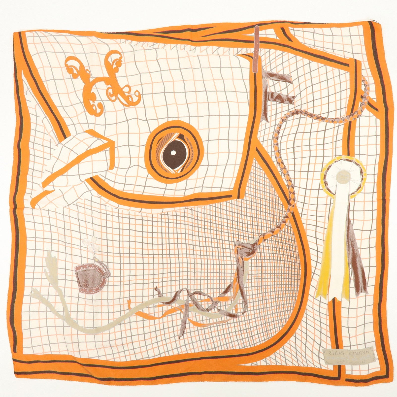 HERMES Carre 90 Silk 100% Scarf Bete de Concours Orange