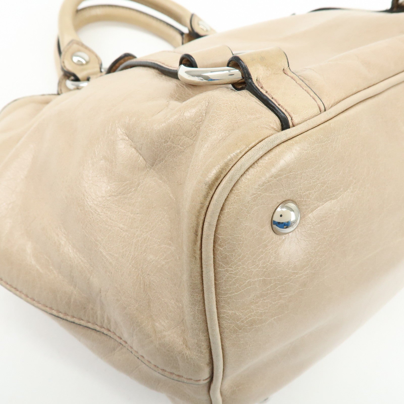 MIU MIU Leather 2Way Bag Hand Bag Shoulder Bag Beige RN0685