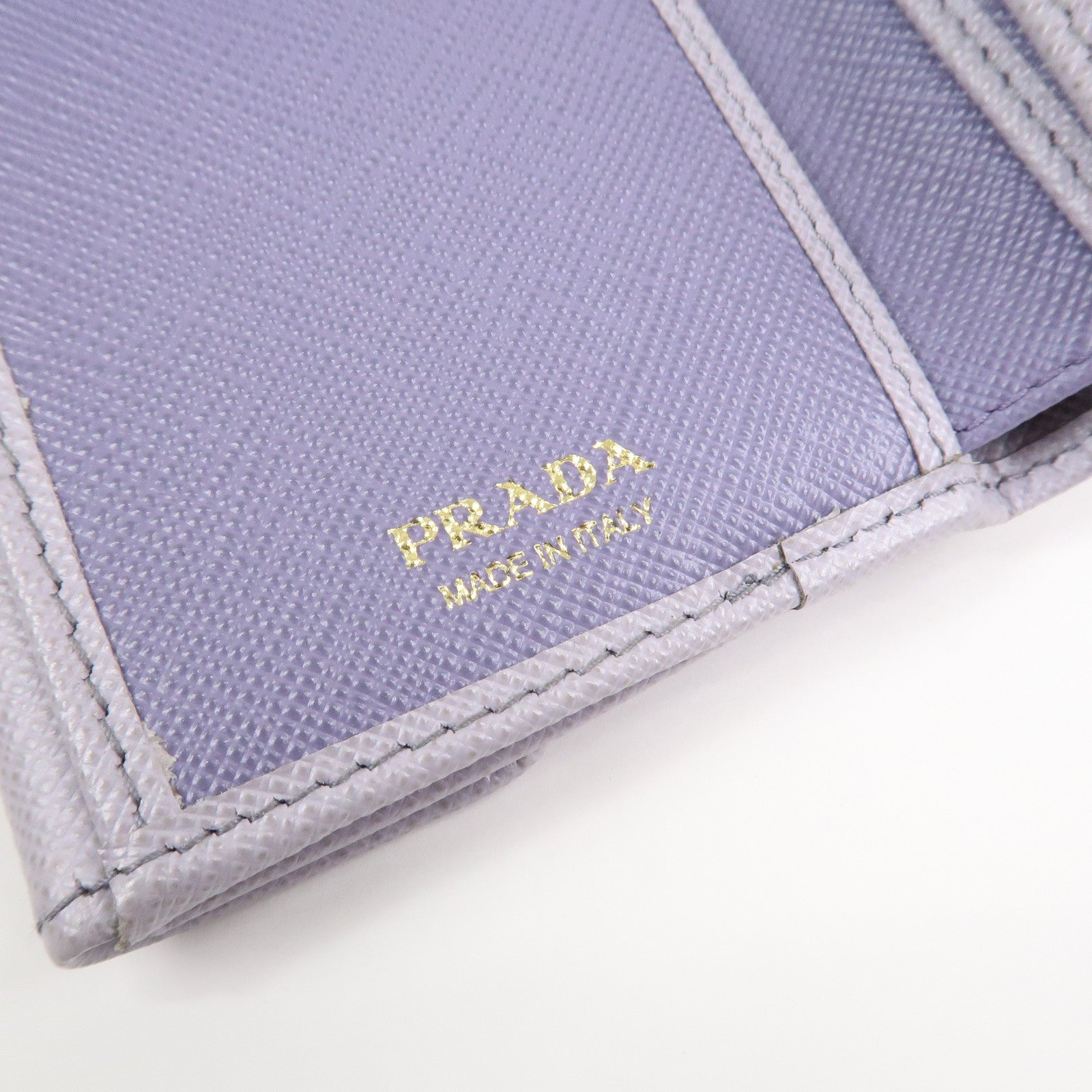 PRADA Saffiano Leather Tri-fold Compact Wallet Light Purple 1MH043