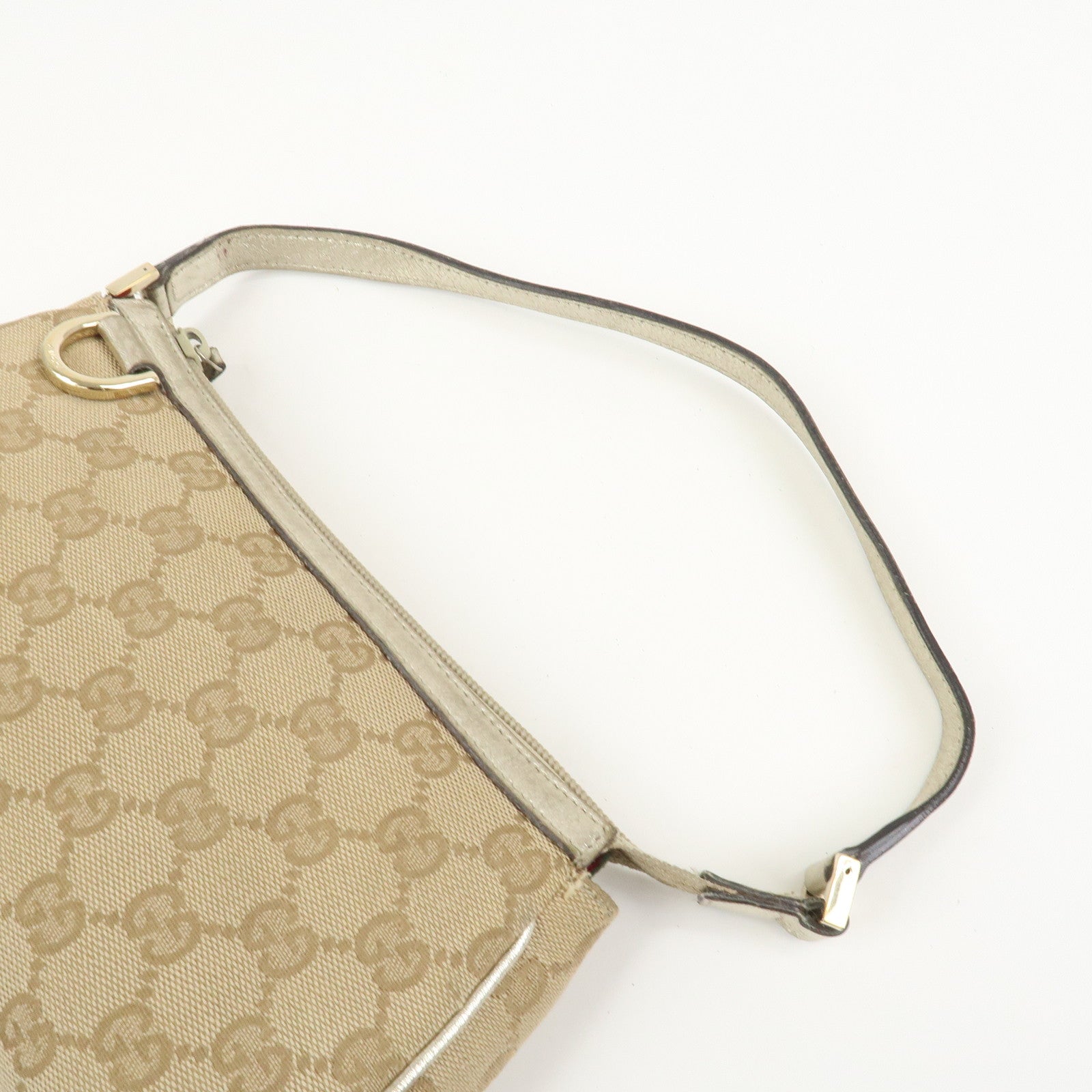 GUCCI Abbey GG Canvas Leather Pouch Hand Bag Beige Gold 145750