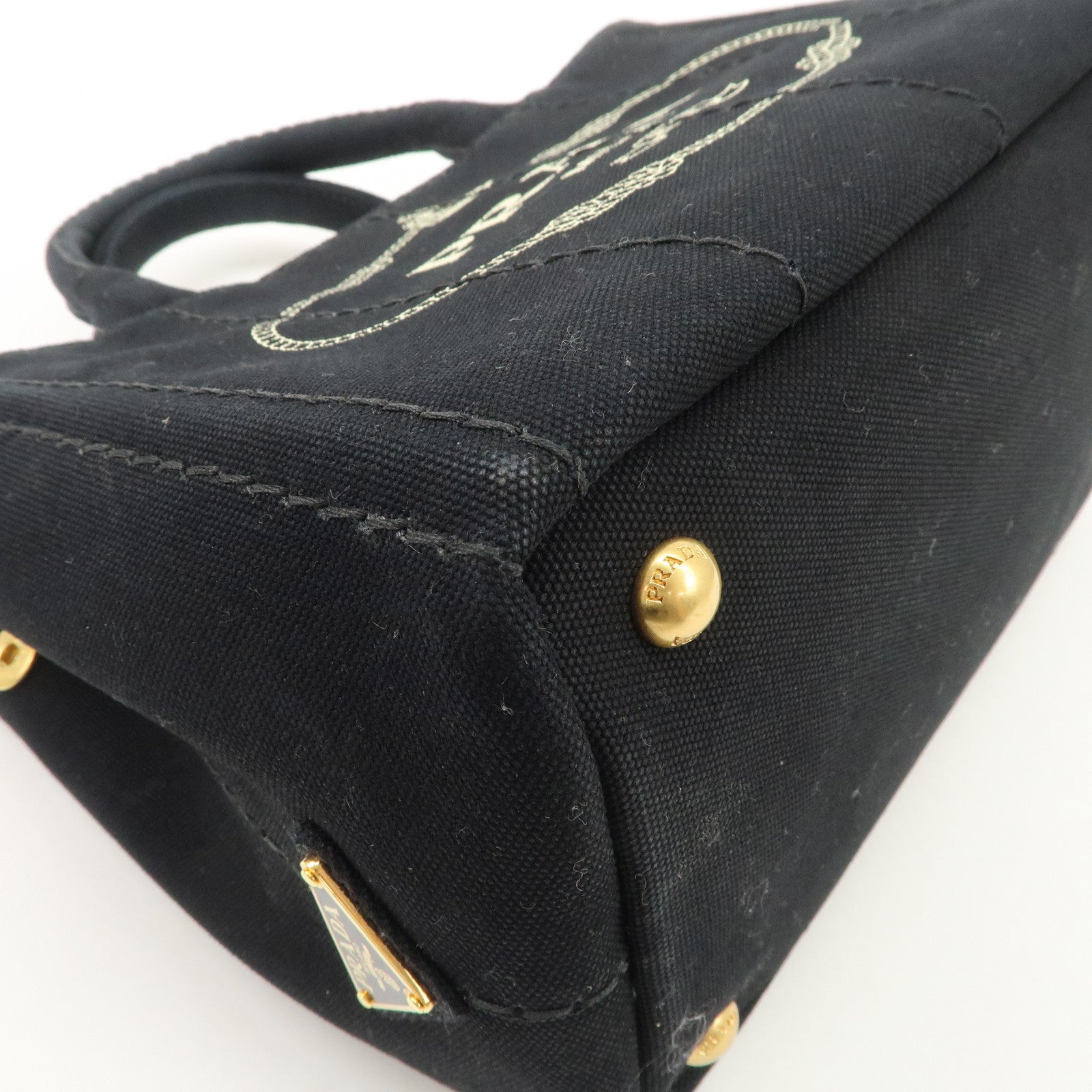 PRADA Canapa Mini Canvas 2Way Hand Bag Tote Bag Black 1BG439 Used