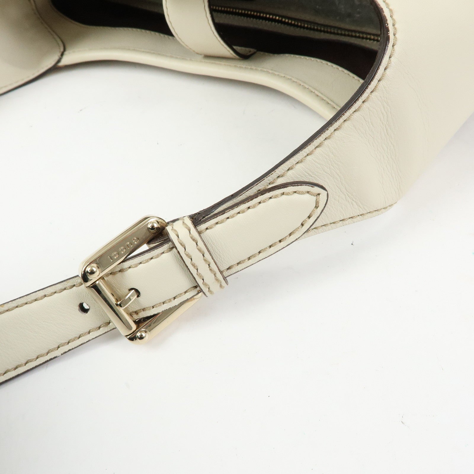 GUCCI GG Monogram Canvas Leather Shoulder Bag Beige White 145778