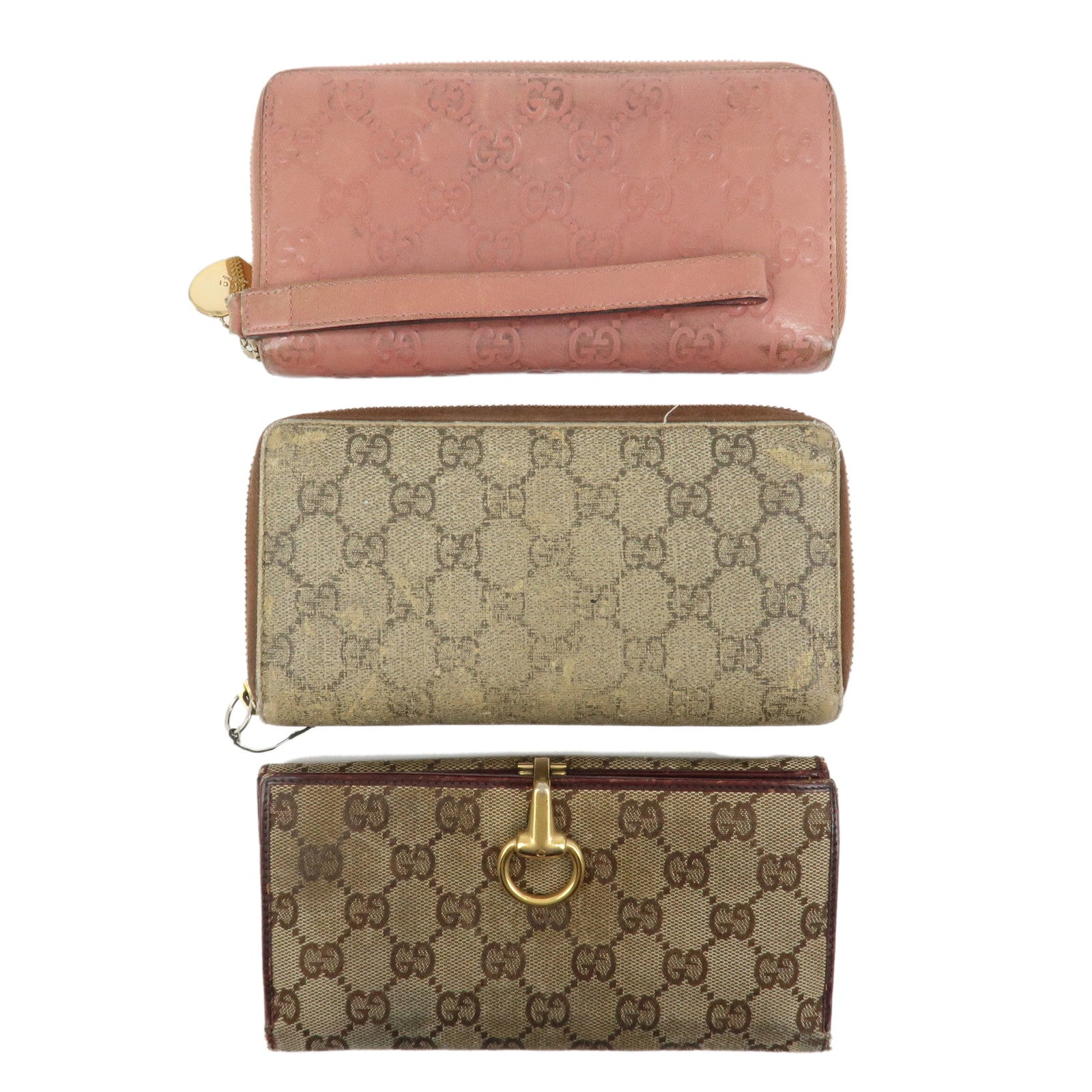 GUCCI Set of 3 Wallet GG Supreme Guccissima Leather Pink Beige