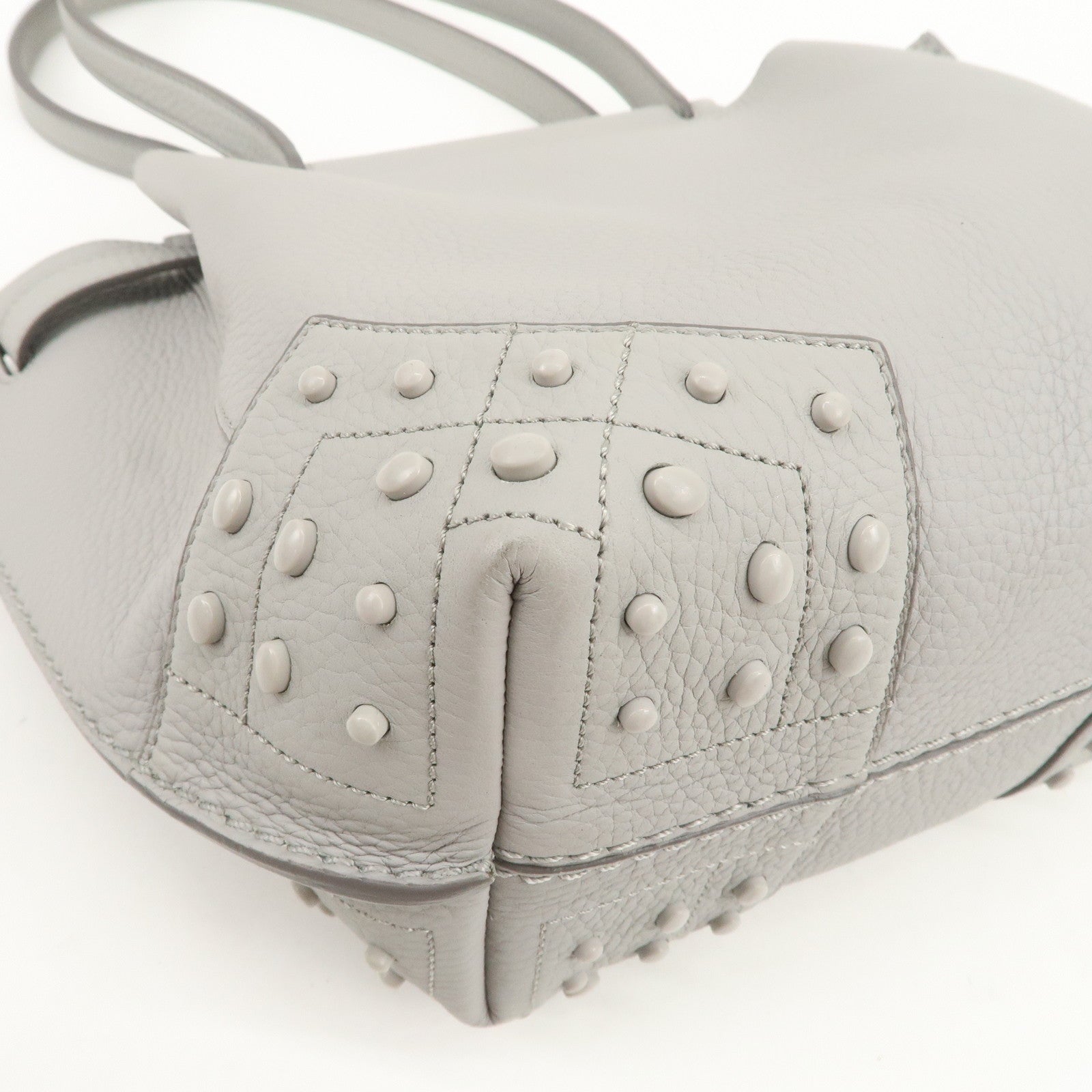TOD’S Logo Leather Tote Bag Hand Bag Shoulder Bag Gray