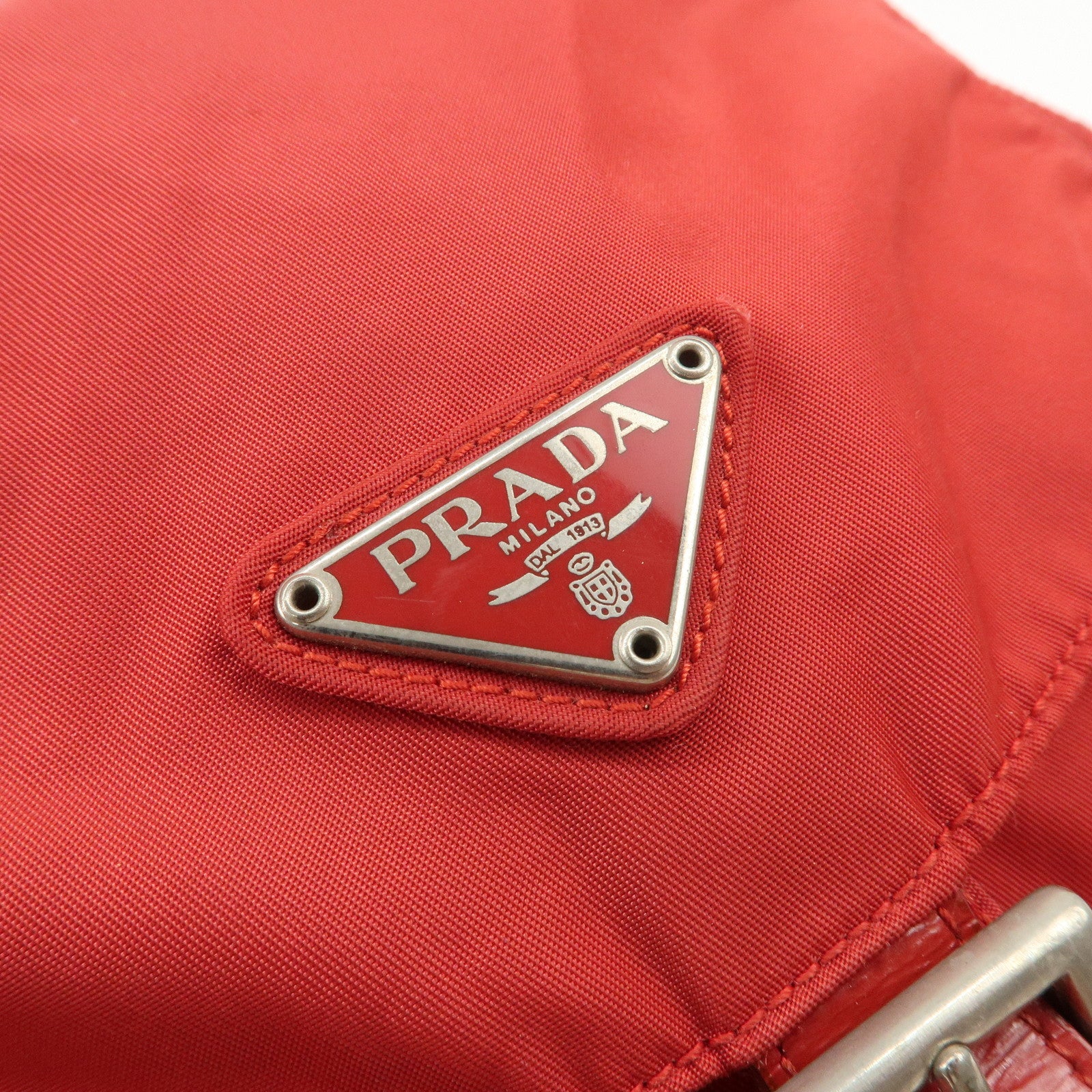 PRADA Triangle Logo Nylon Leather Backpack Rucksack Red
